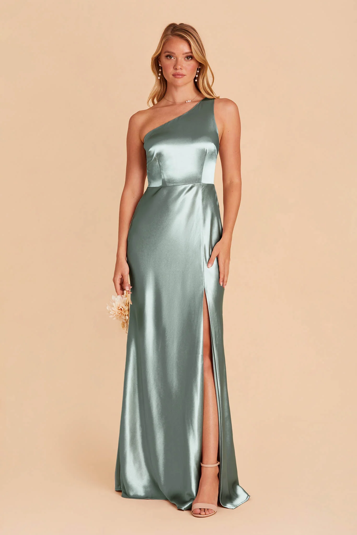 Kira Shiny Satin Dress - Sea Glass - Image 3