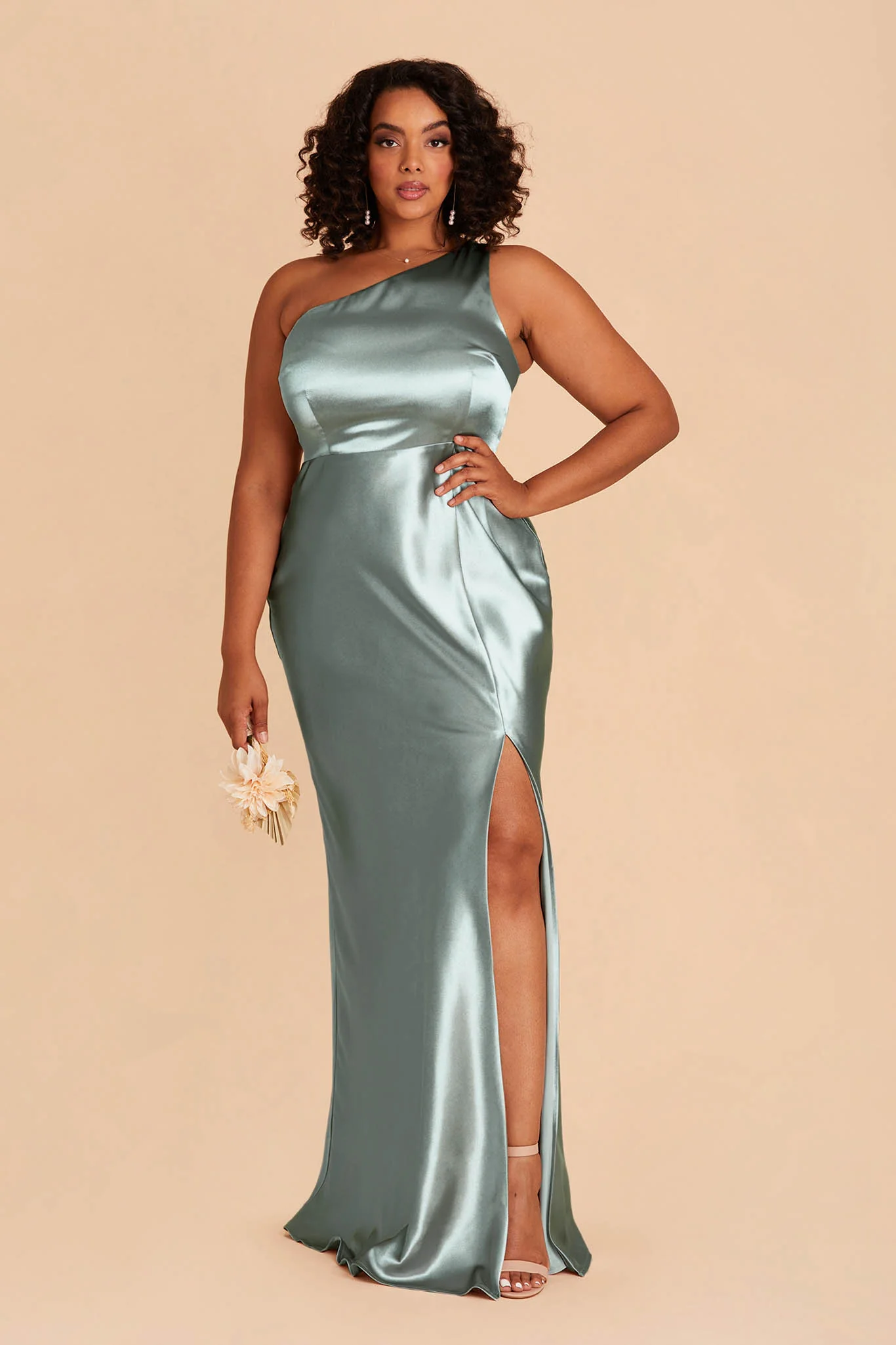 Kira Shiny Satin Dress - Sea Glass - Image 6