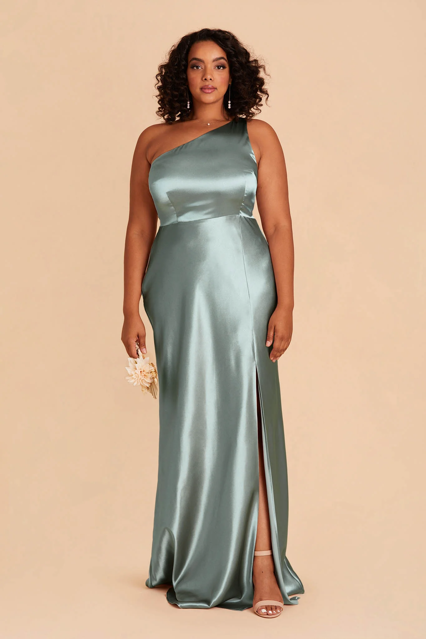 Kira Shiny Satin Dress - Sea Glass - Image 7