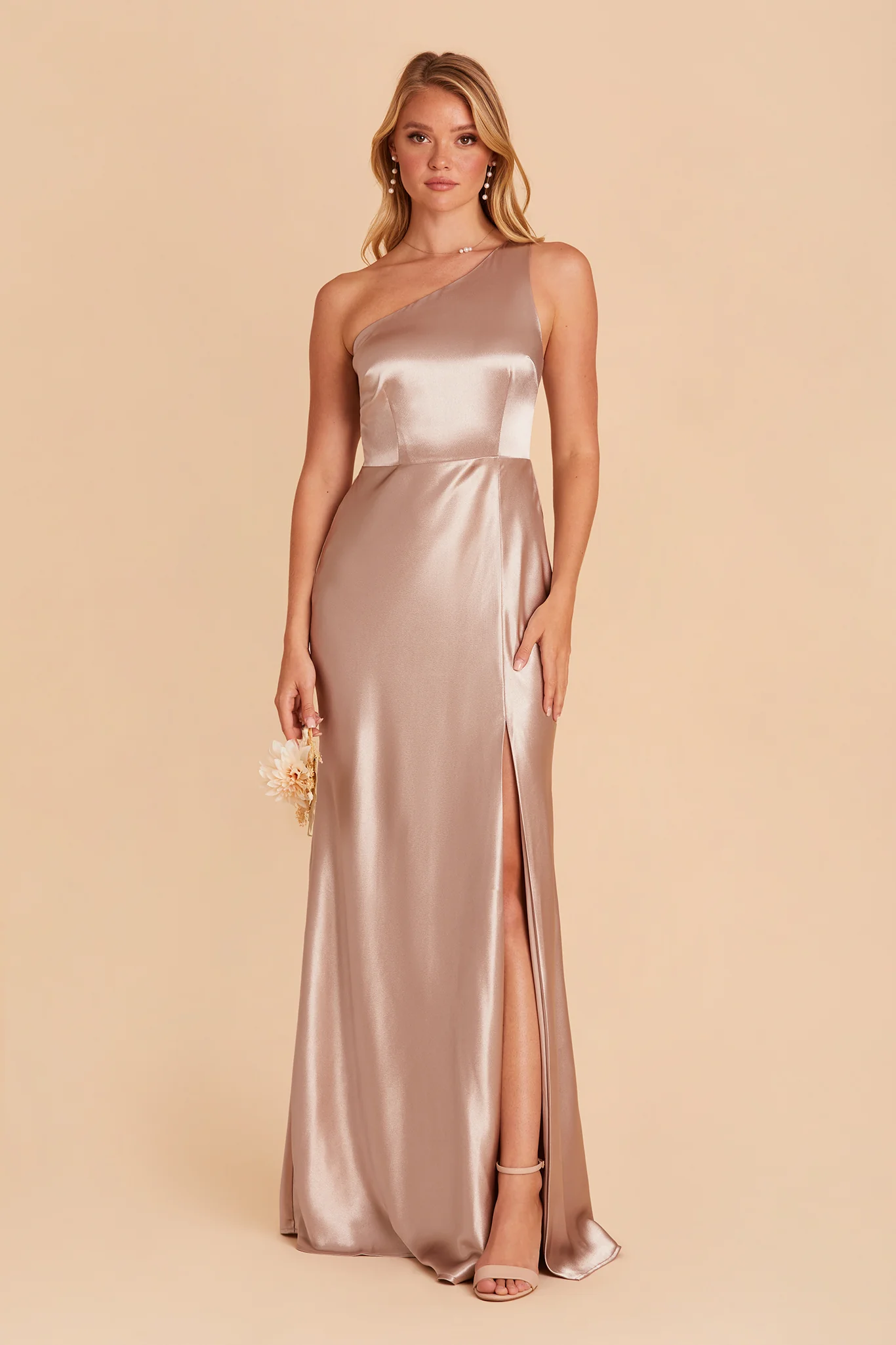 Kira Shiny Satin Dress - Taupe - Image 5