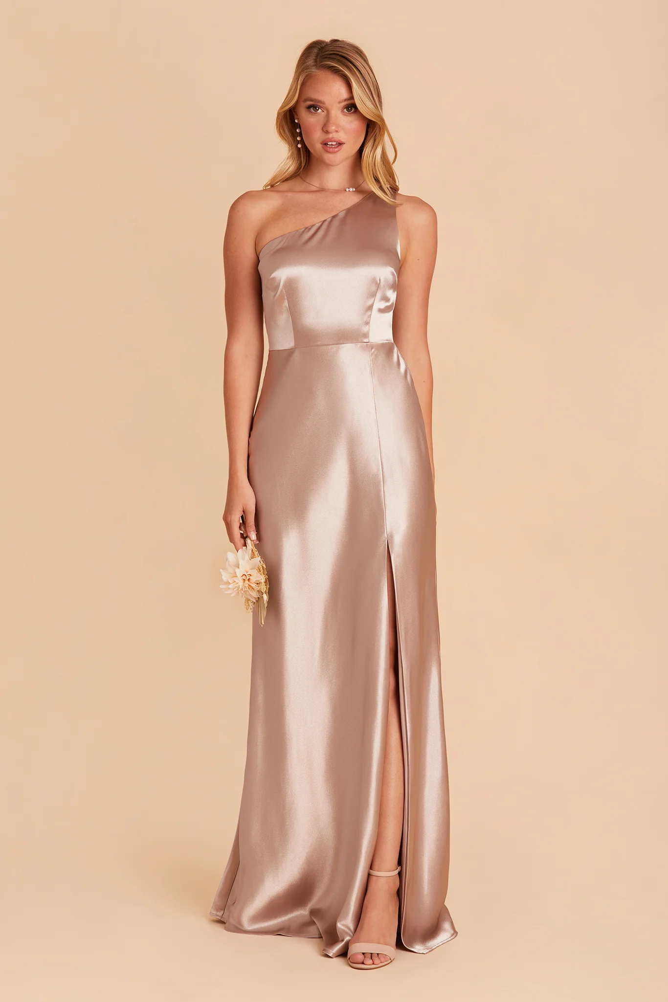 Kira Shiny Satin Dress - Taupe - Image 6