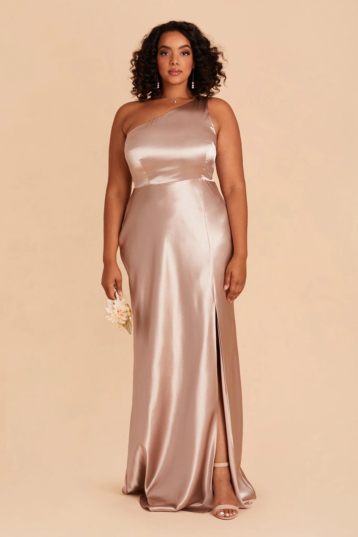 Kira Shiny Satin Dress - Taupe - Image 9