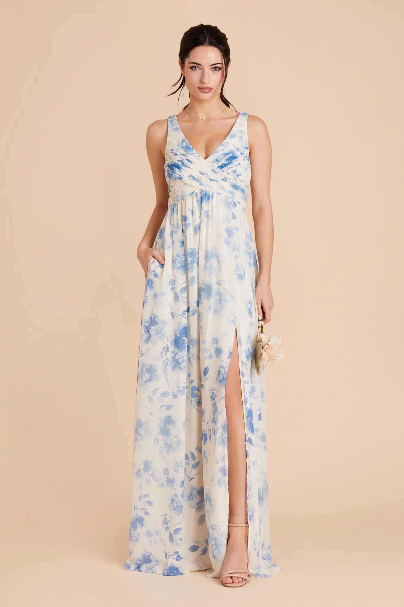Swatch - Chiffon in Blue Rococo Floral - Image 3