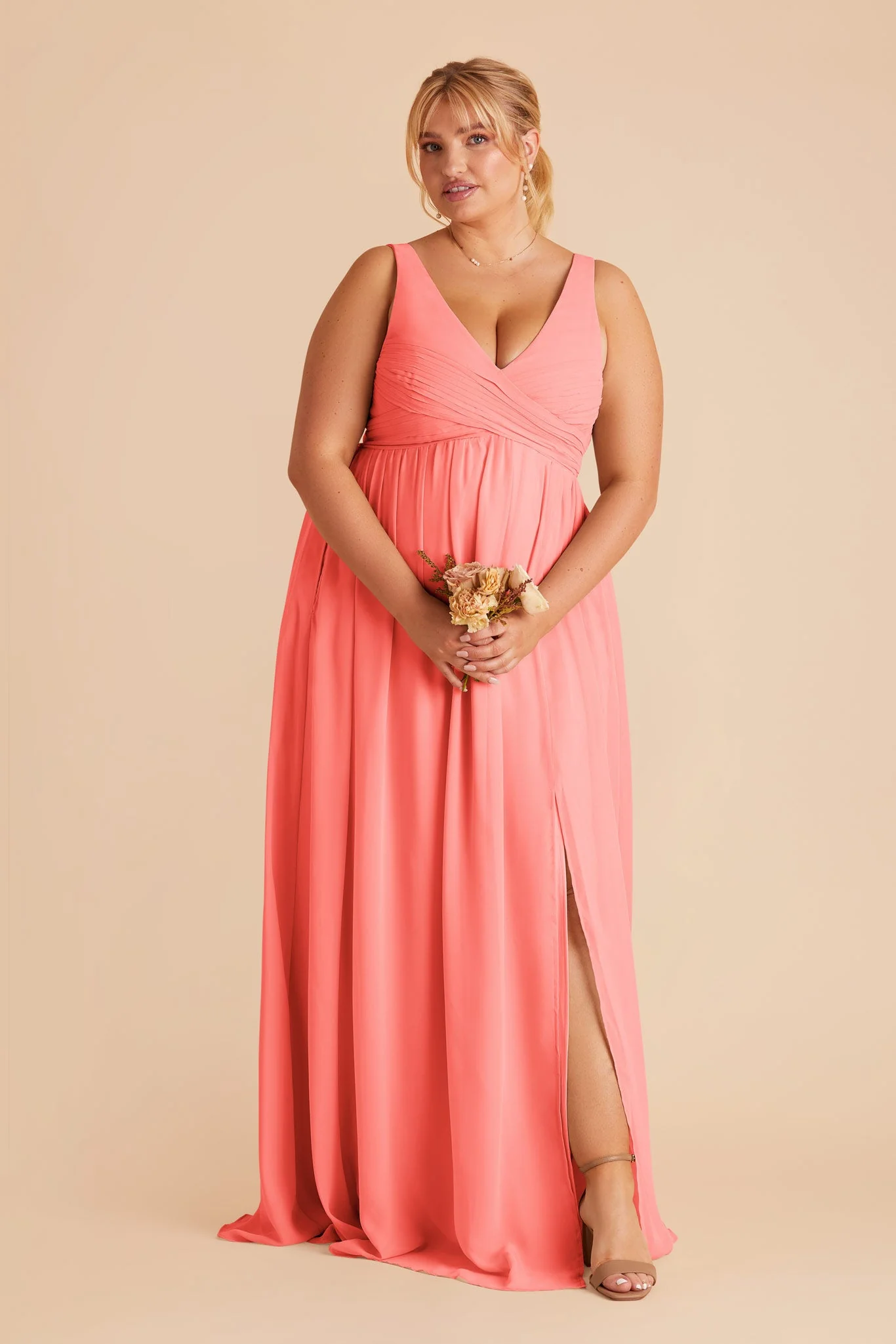 Laurie Chiffon Dress - Coral Pink - Image 7