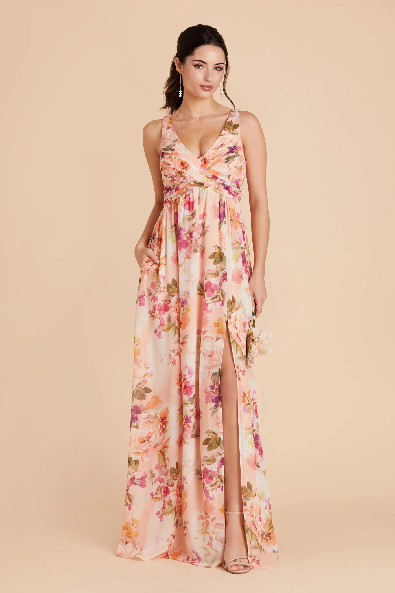 Laurie Chiffon Dress - Coral Sunset Peonies - Image 4