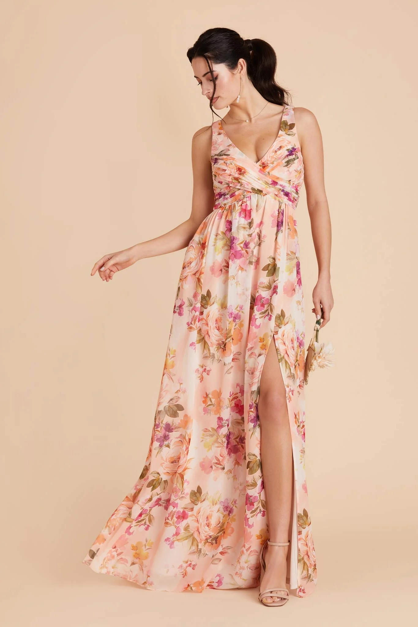 Laurie Chiffon Dress - Coral Sunset Peonies - Image 5