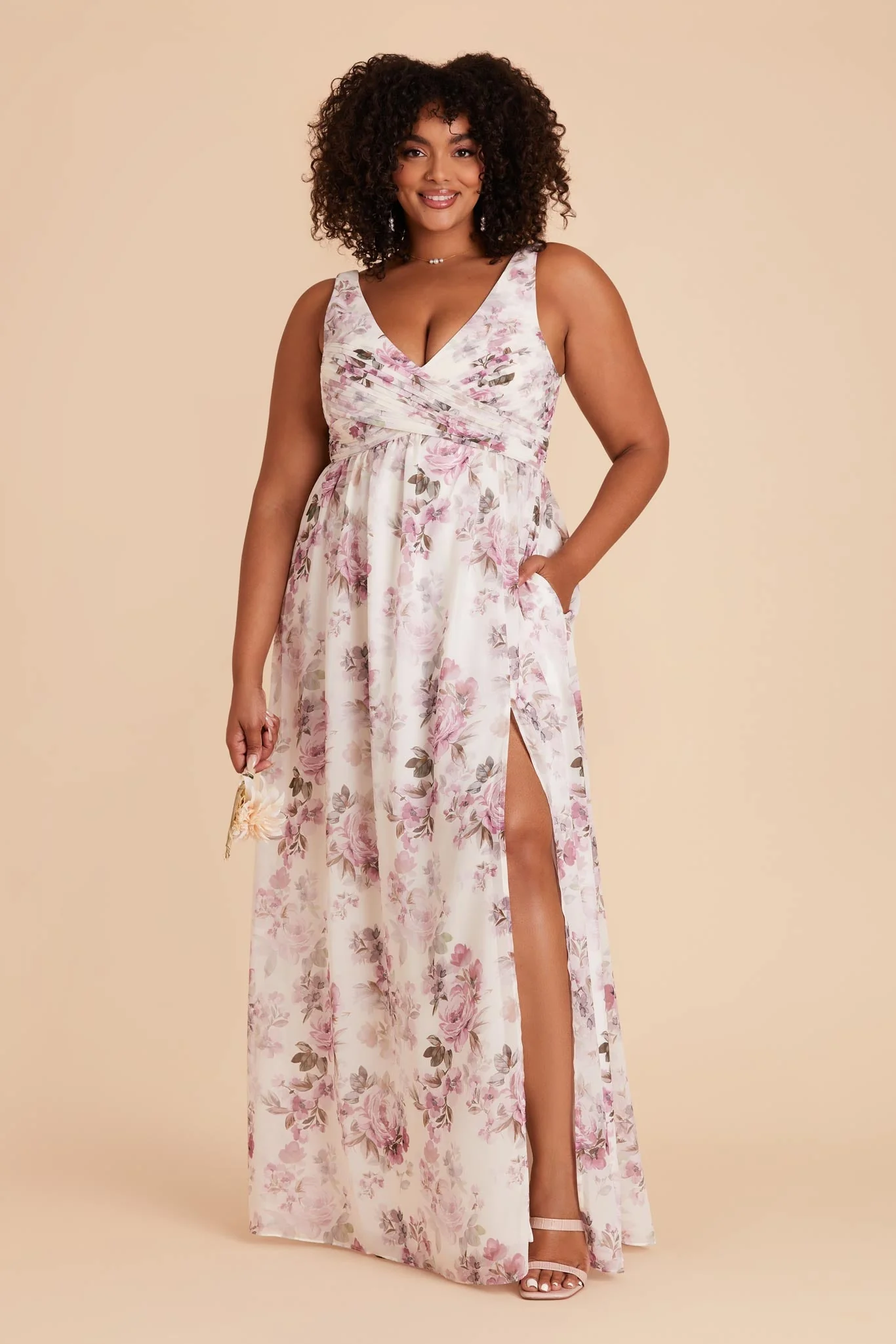 Laurie Chiffon Dress - Dusty Pink Peonies - Image 2
