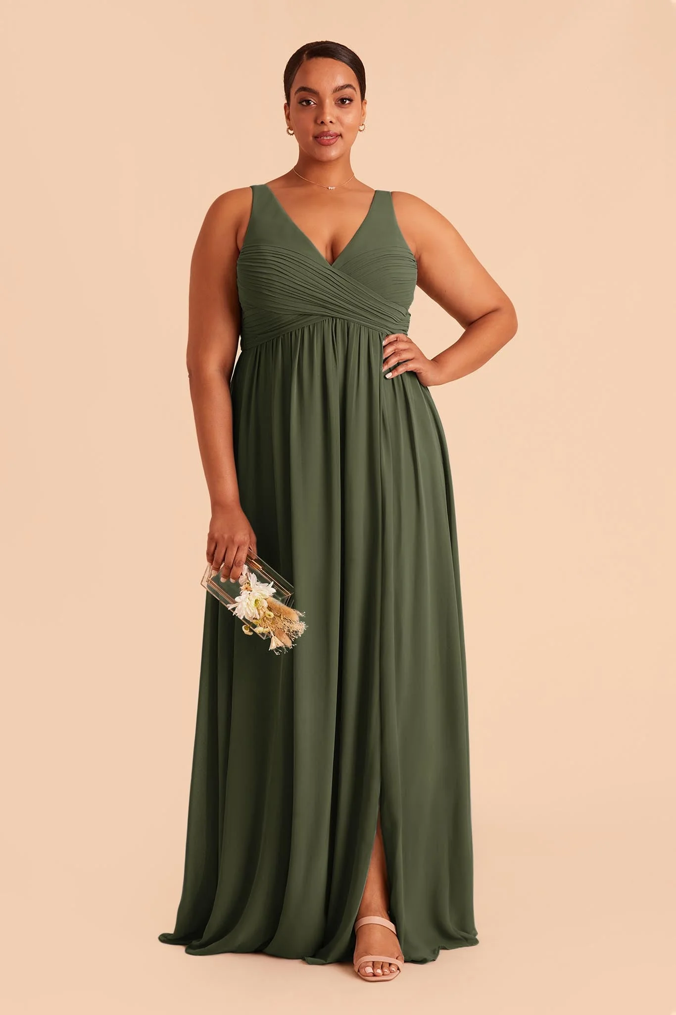Laurie Chiffon Dress - Olive - Image 3