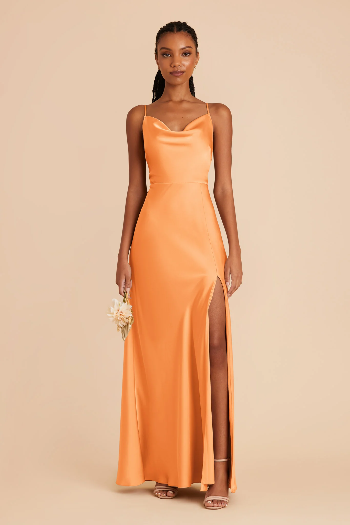 Lisa Matte Satin Dress - Apricot - Image 3