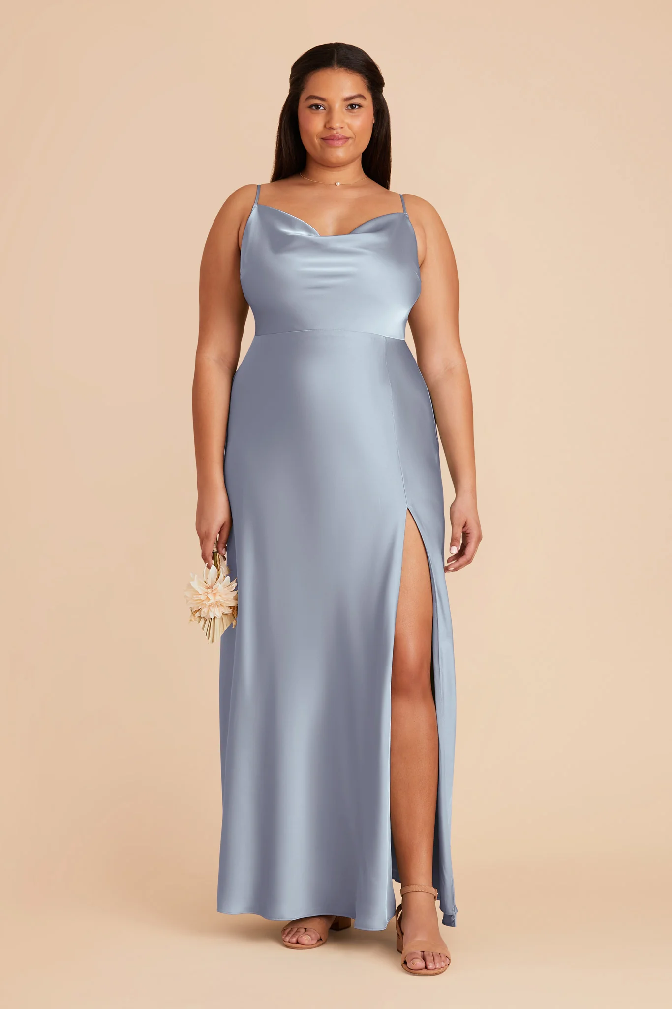 Lisa Matte Satin Dress - Dusty Blue - Image 2