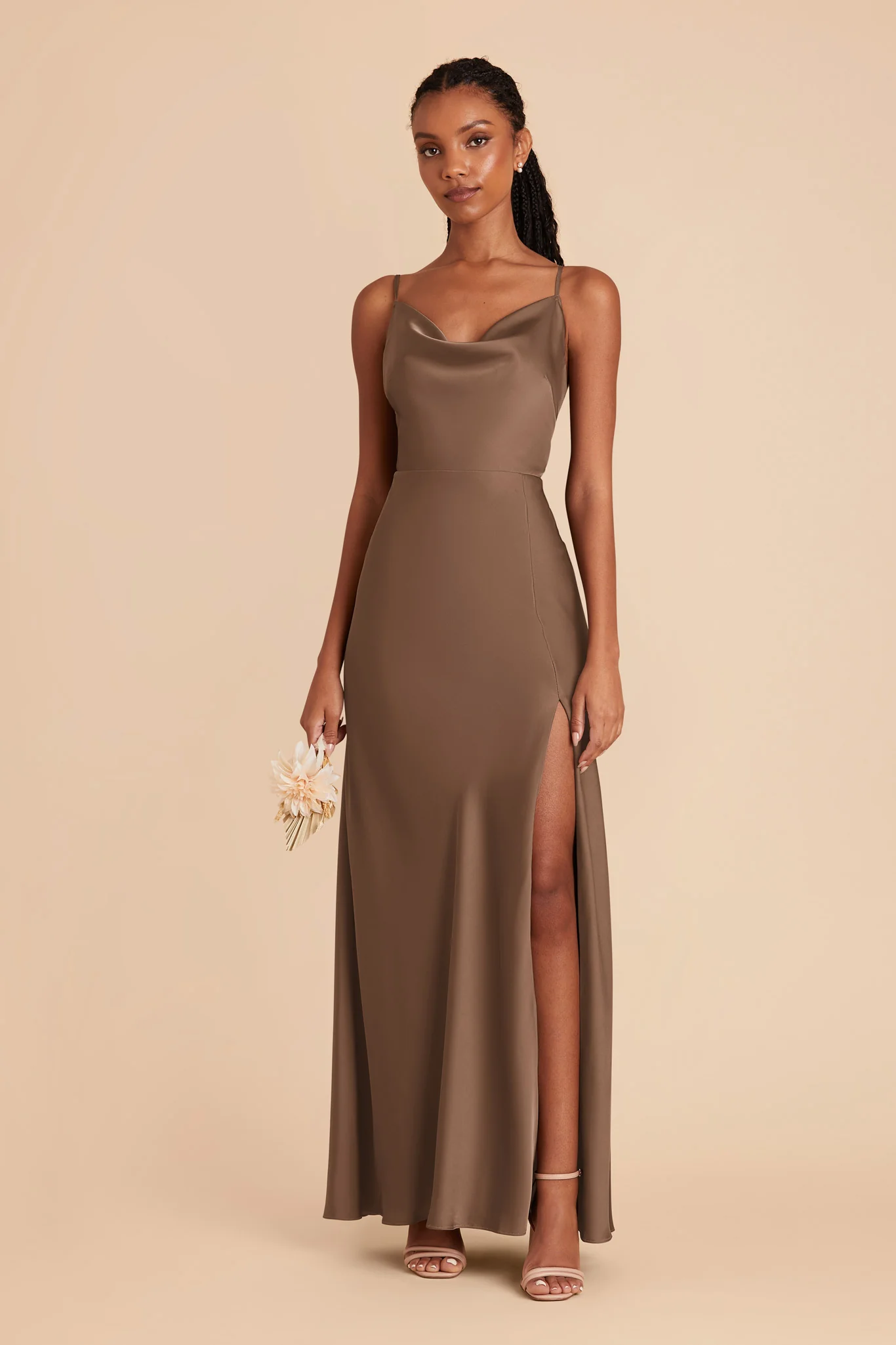 Lisa Matte Satin Dress - Mocha - Image 3