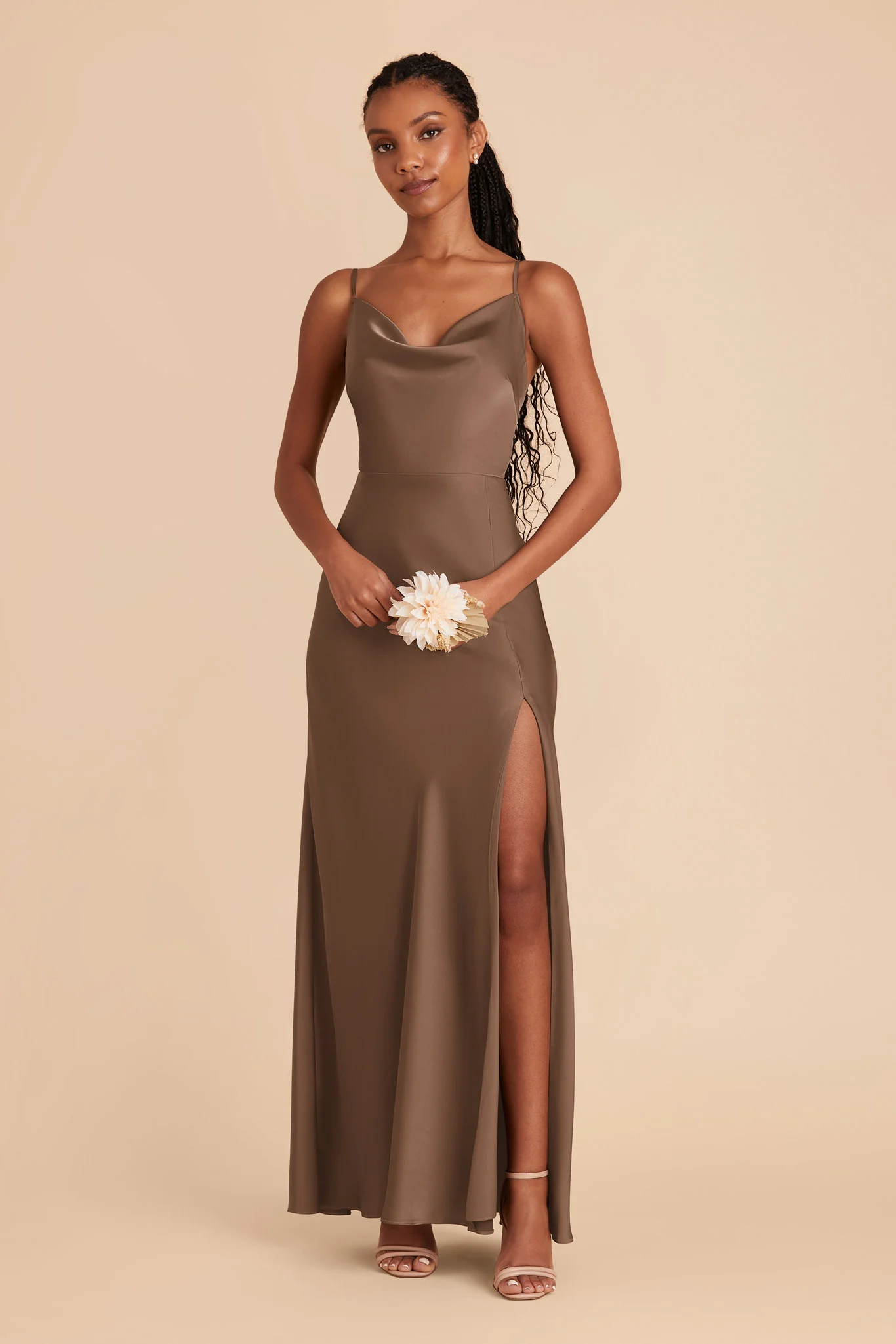 Lisa Matte Satin Dress - Mocha - Image 4