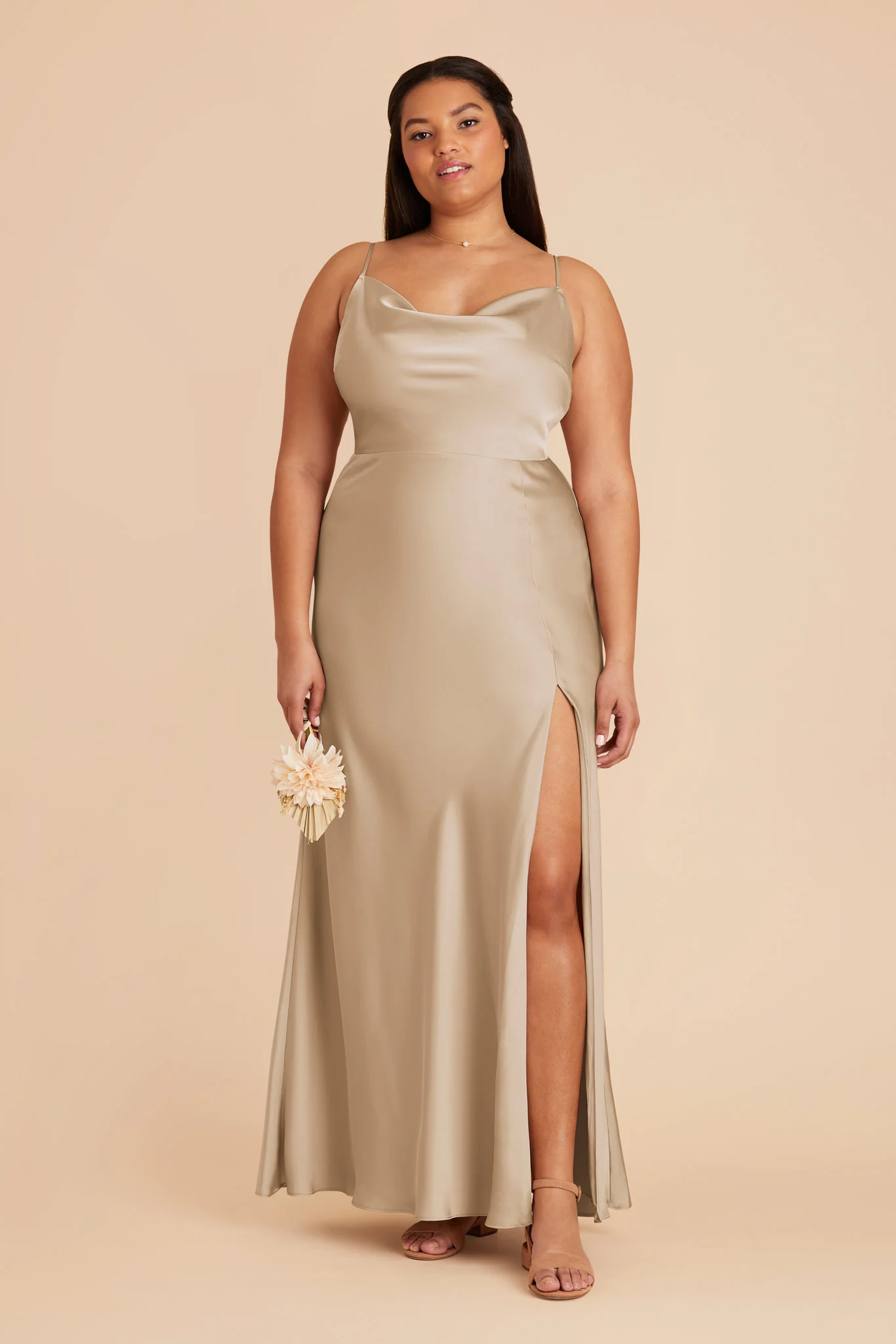 Lisa Matte Satin Dress - Neutral Champagne - Image 6