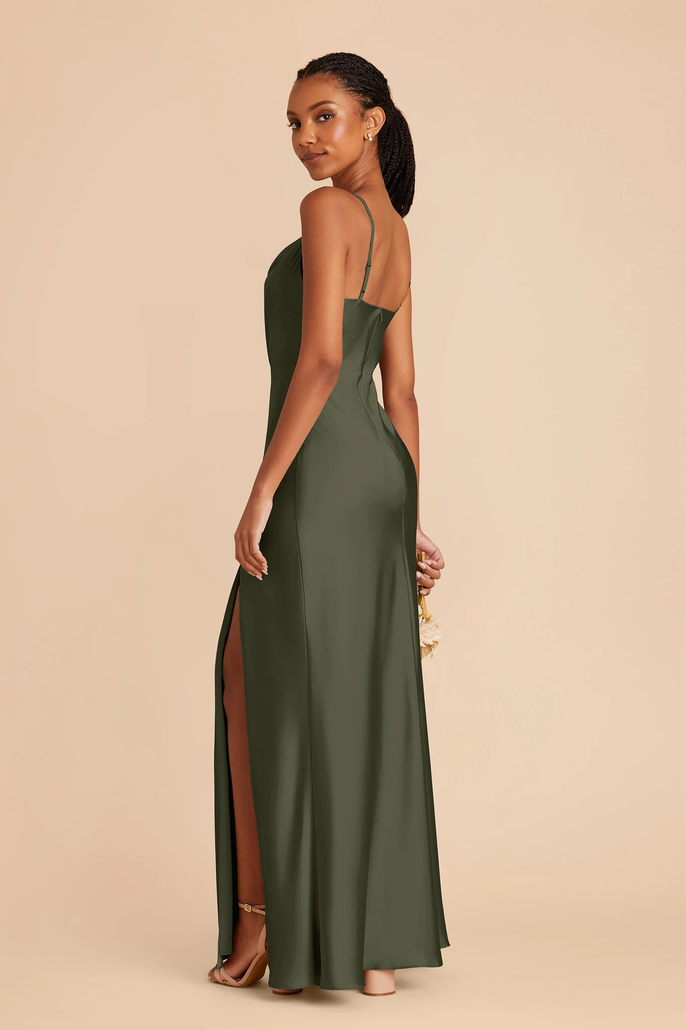 Lisa Matte Satin Dress - Olive - Image 4