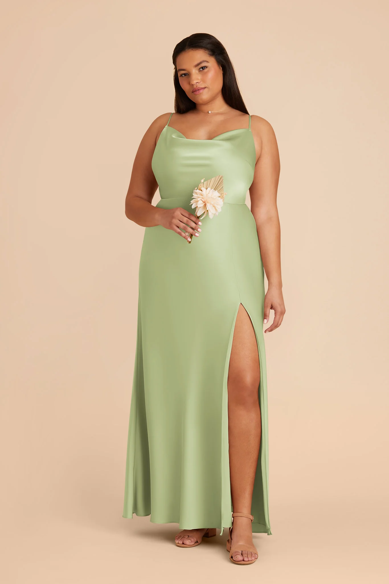 Lisa Matte Satin Dress - Pale Pistachio - Image 2
