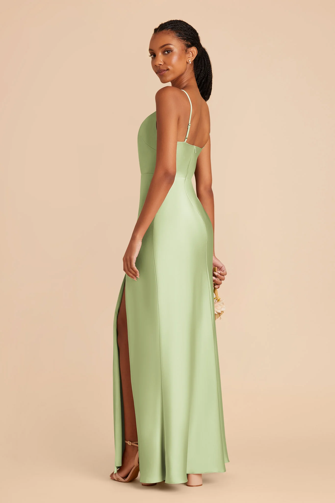 Lisa Matte Satin Dress - Pale Pistachio - Image 4