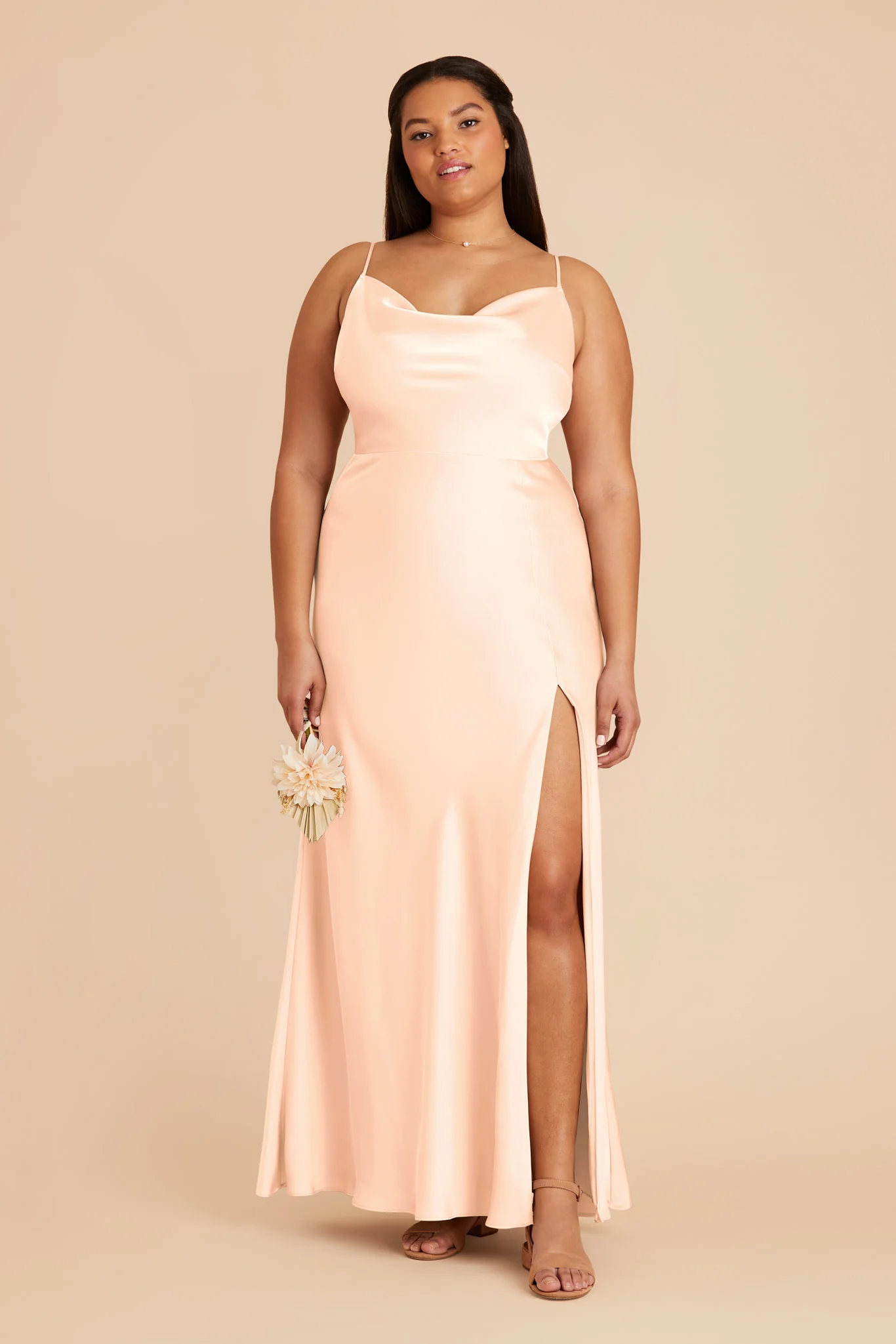 Lisa Matte Satin Dress - Peach Cream - Image 2