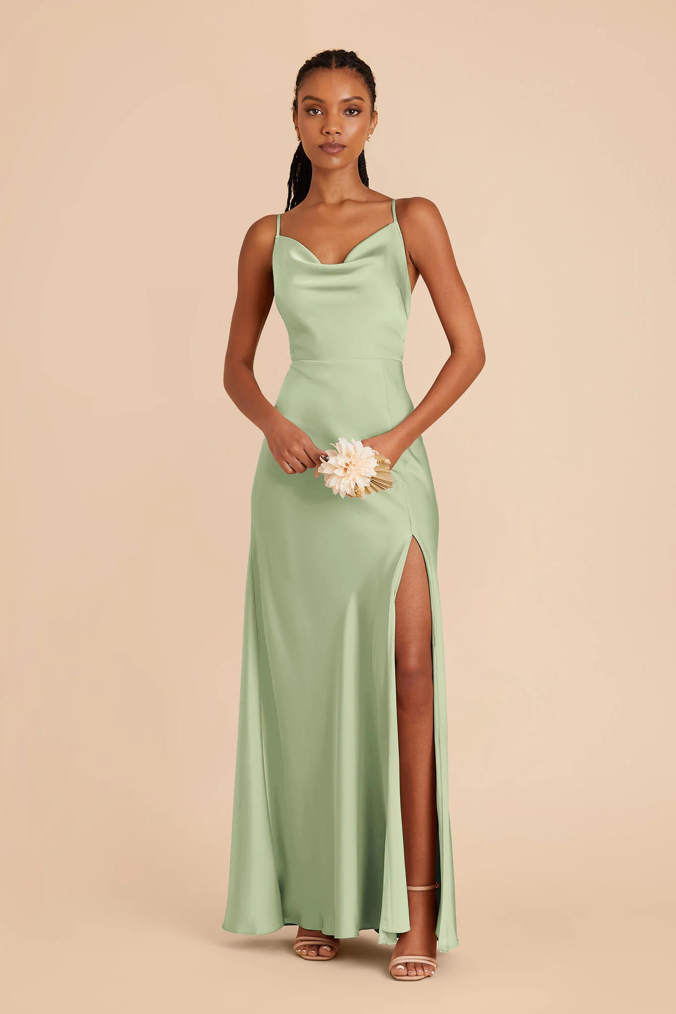 Lisa Matte Satin Dress - Pistachio - Image 3
