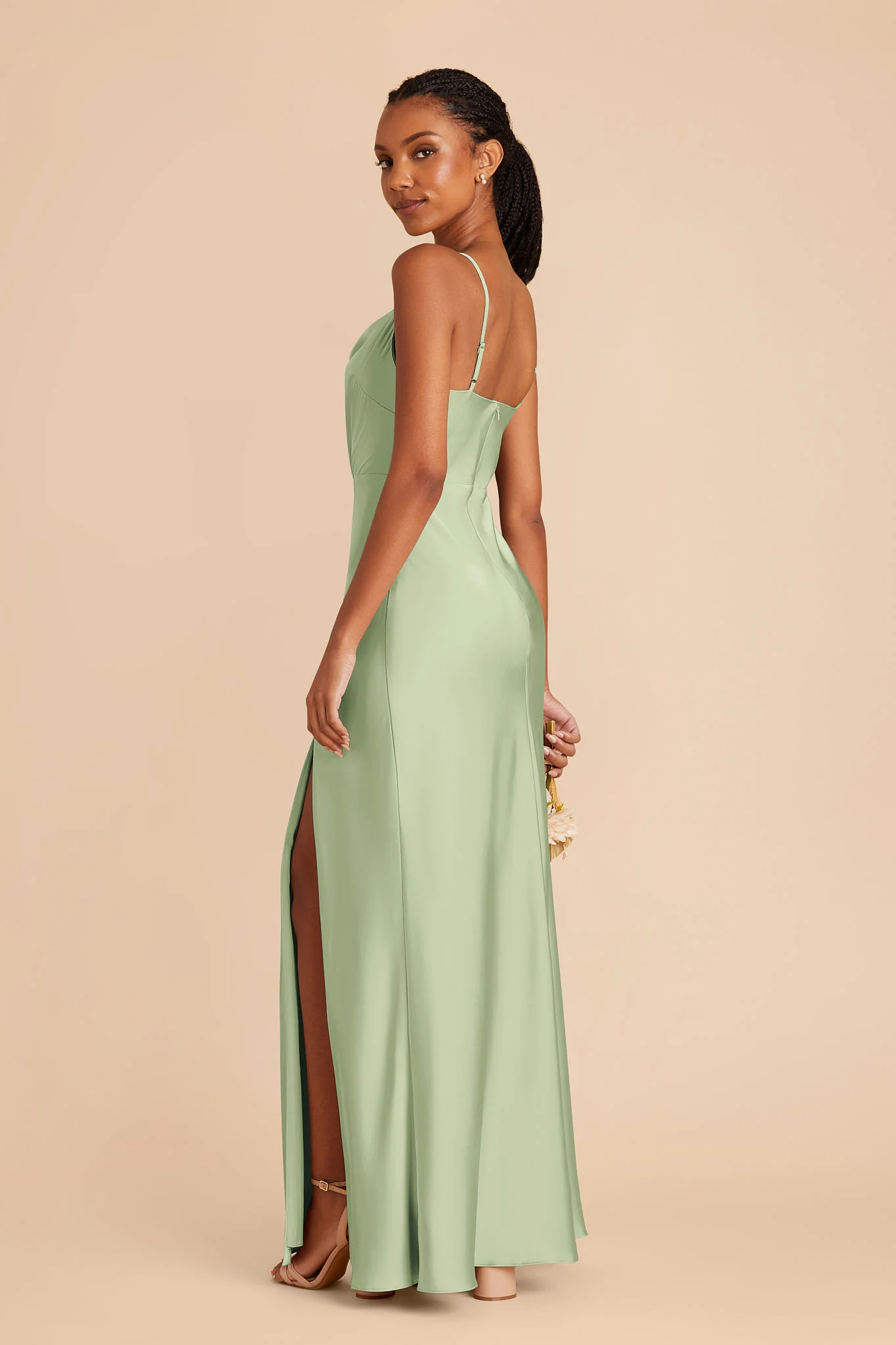 Lisa Matte Satin Dress - Pistachio - Image 4
