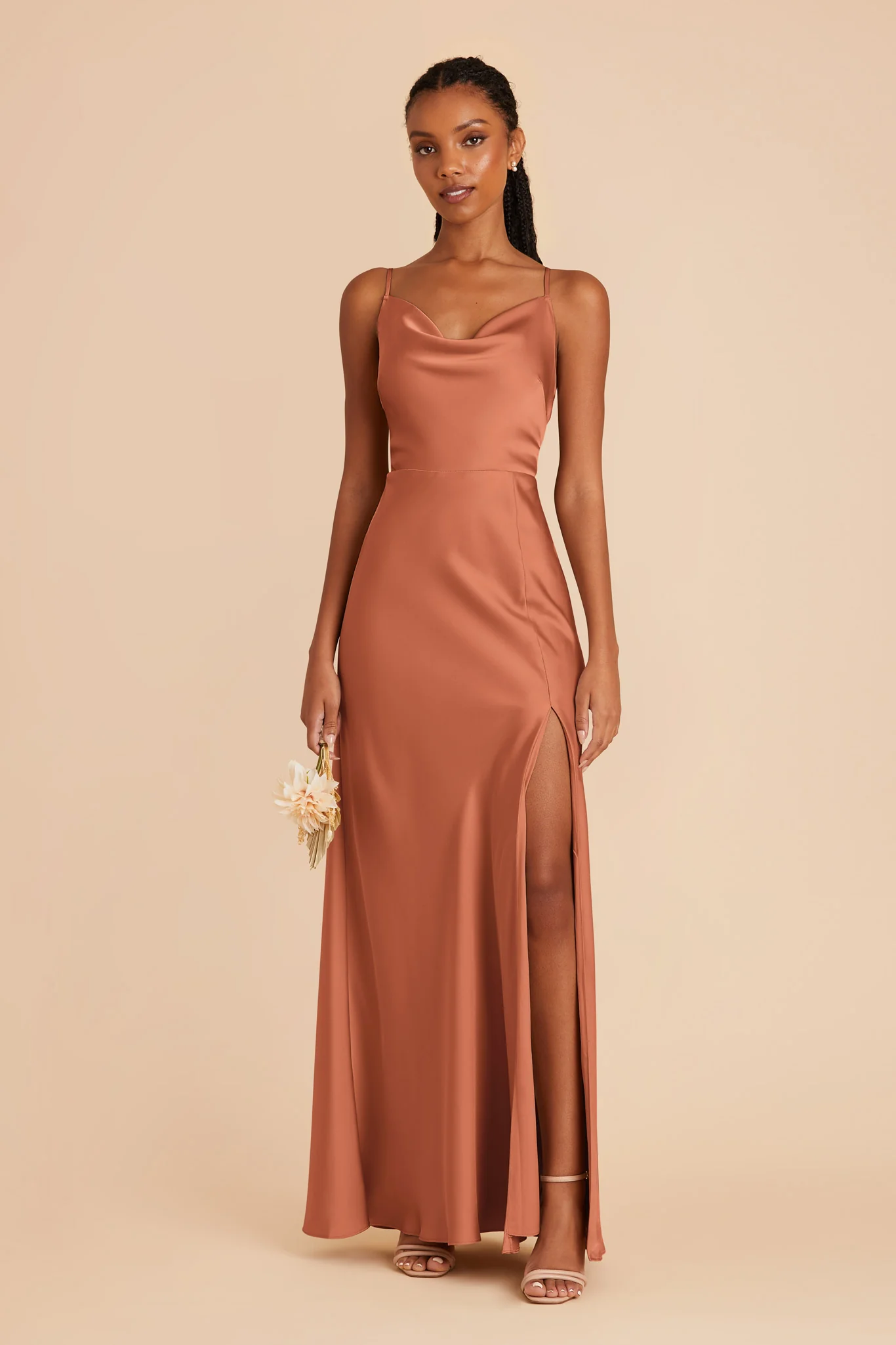 Lisa Matte Satin Dress - Terracotta