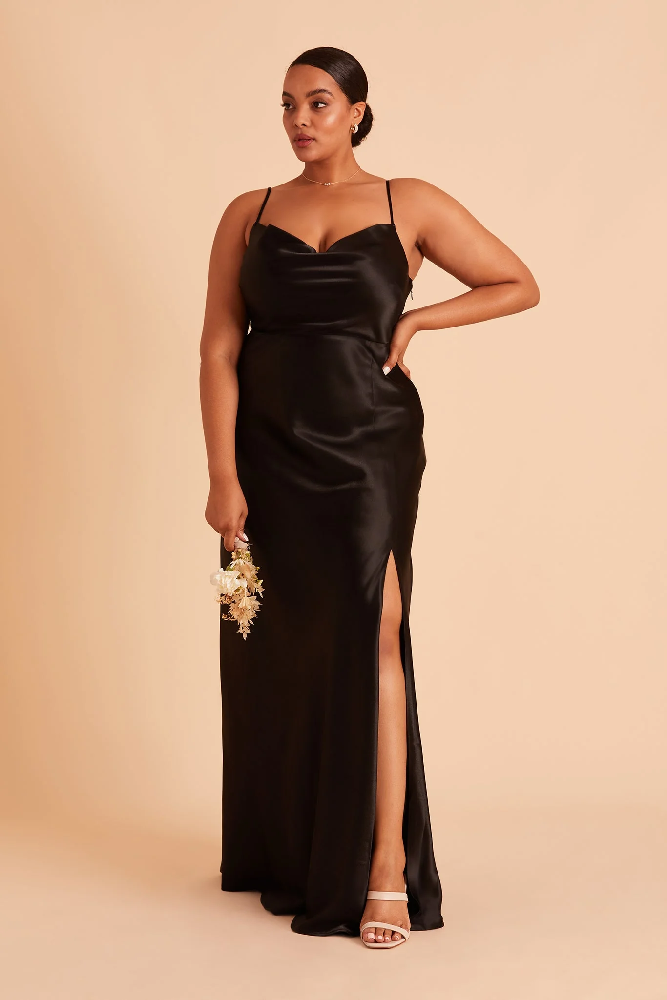 Lisa Shiny Satin Dress - Black - Image 10