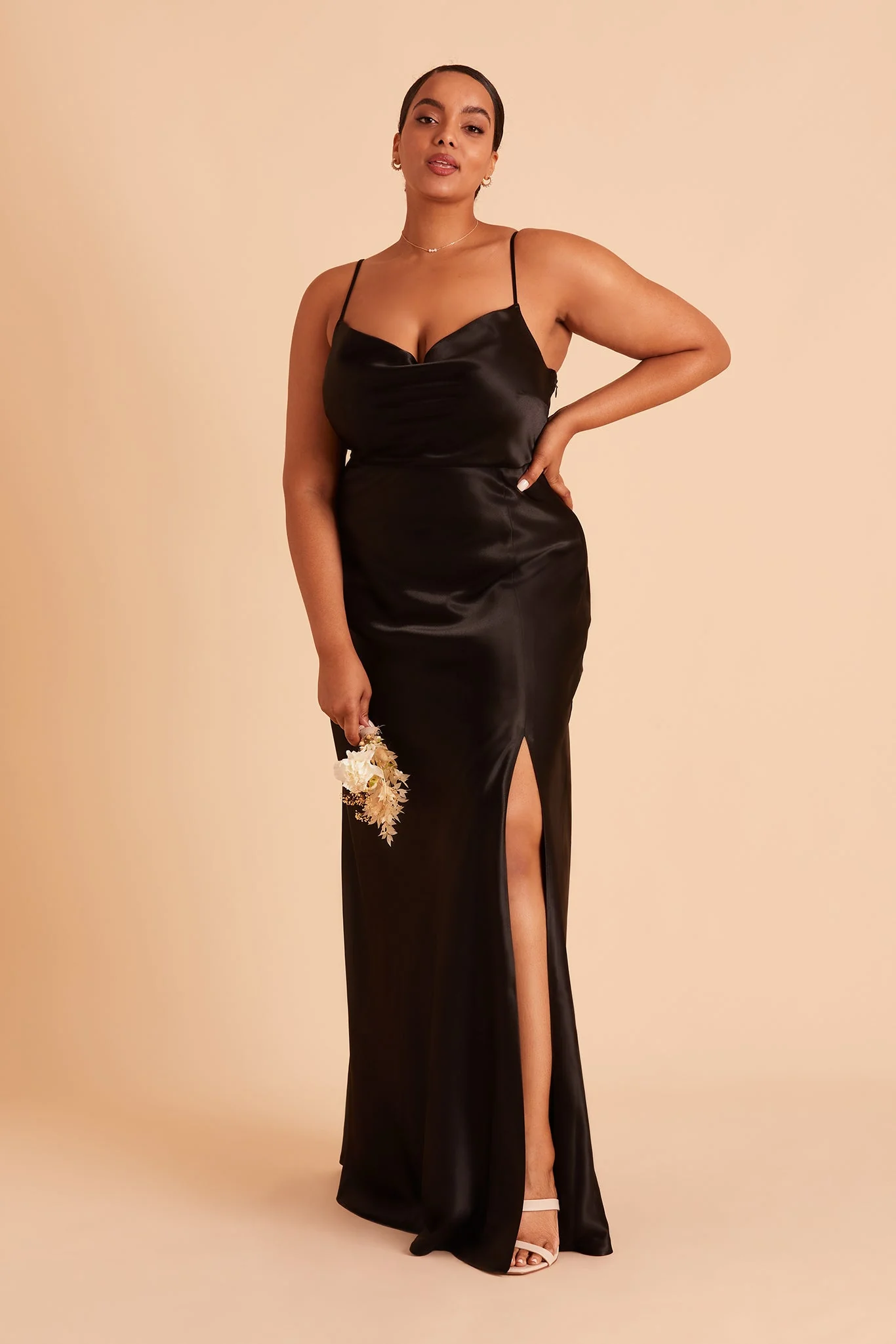 Lisa Shiny Satin Dress - Black - Image 12