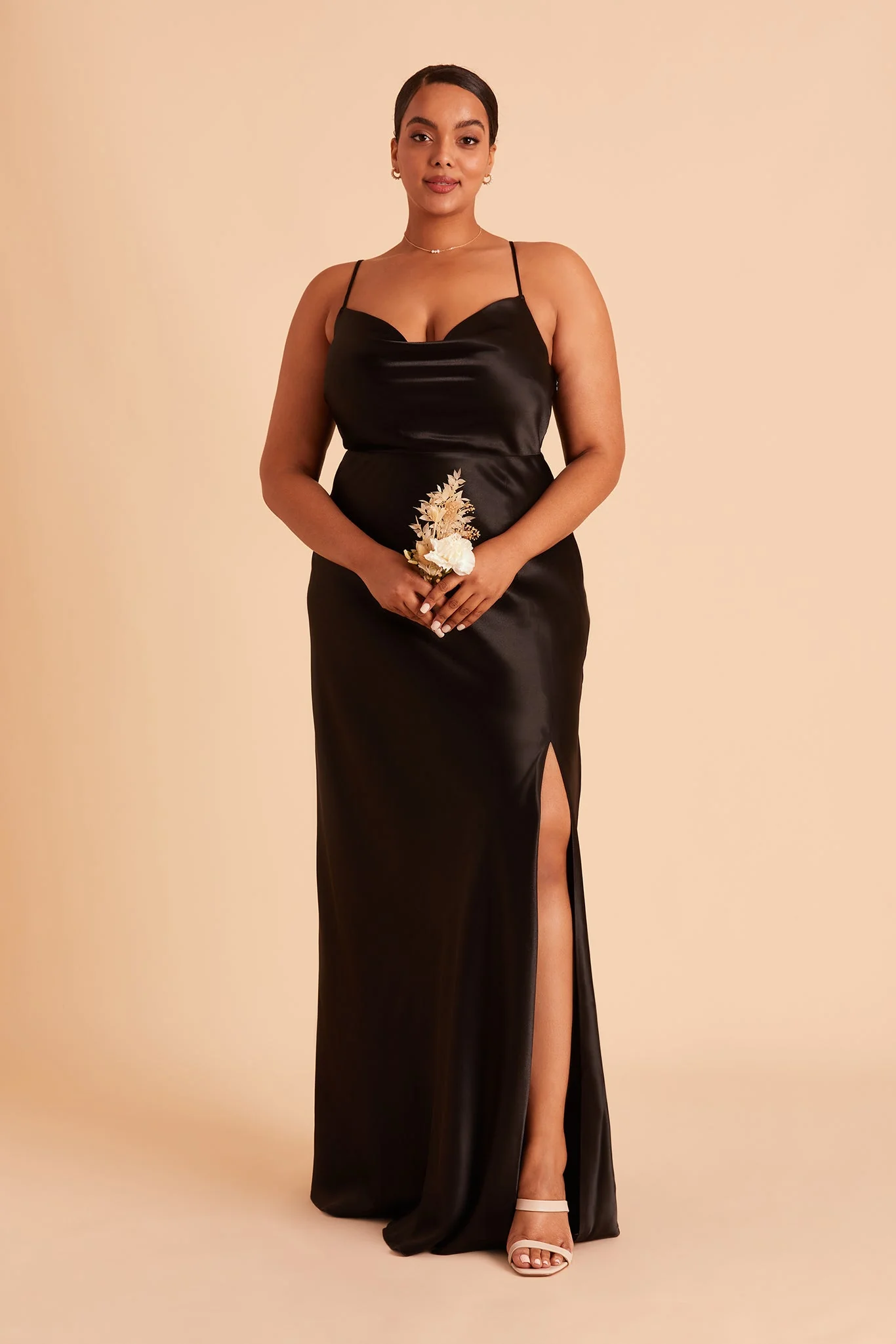 Lisa Shiny Satin Dress - Black - Image 13