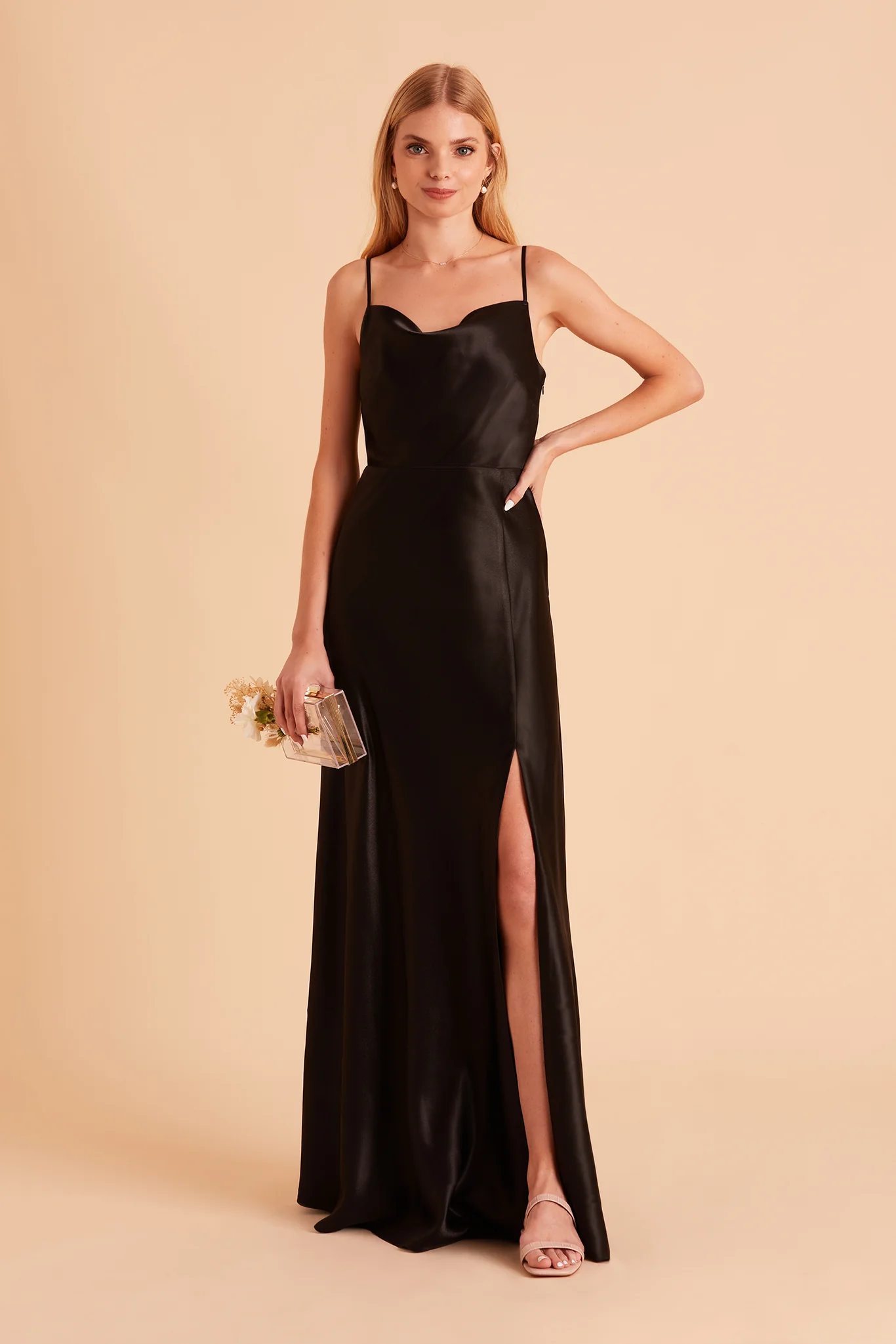 Lisa Shiny Satin Dress - Black - Image 3