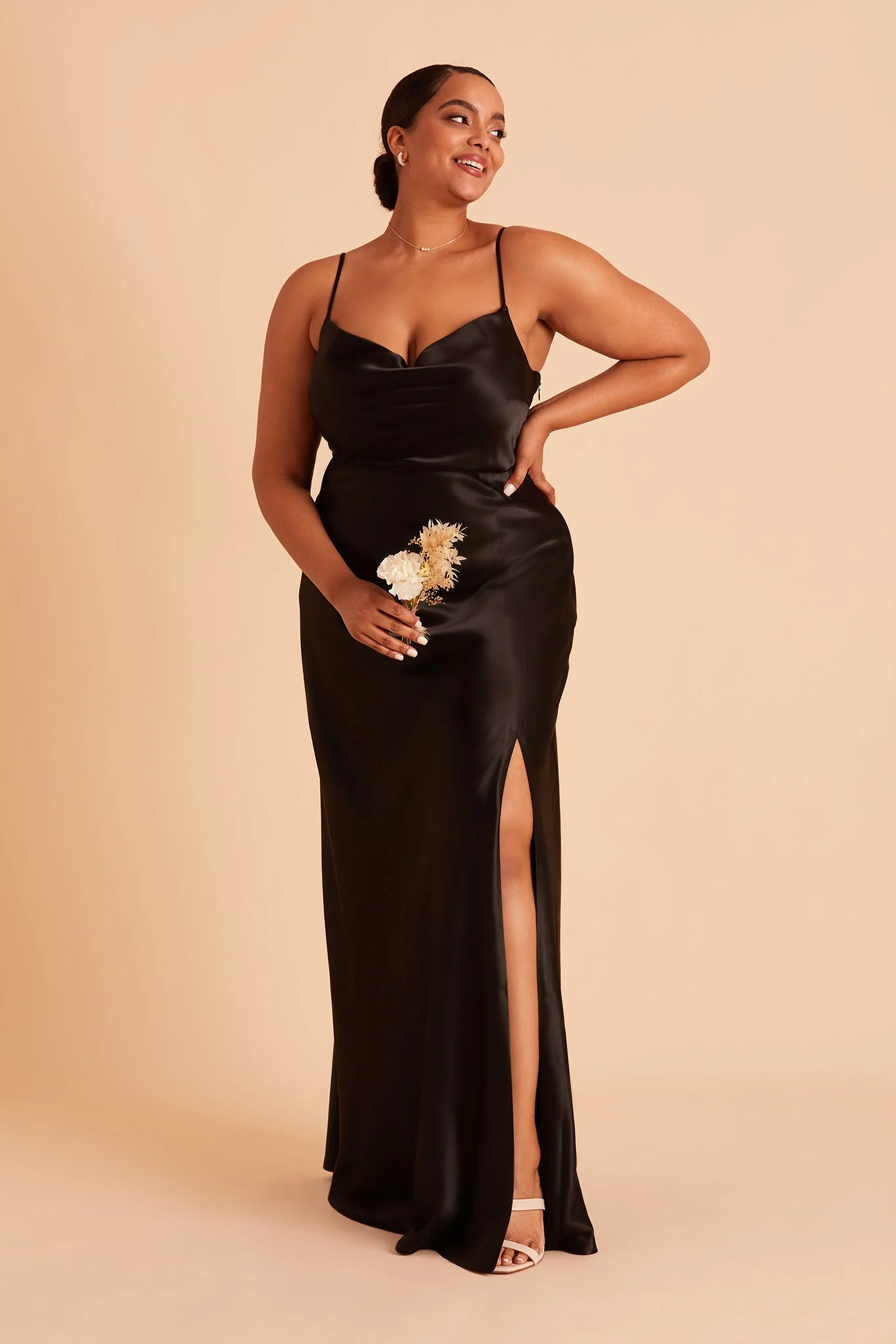 Lisa Shiny Satin Dress - Black - Image 9