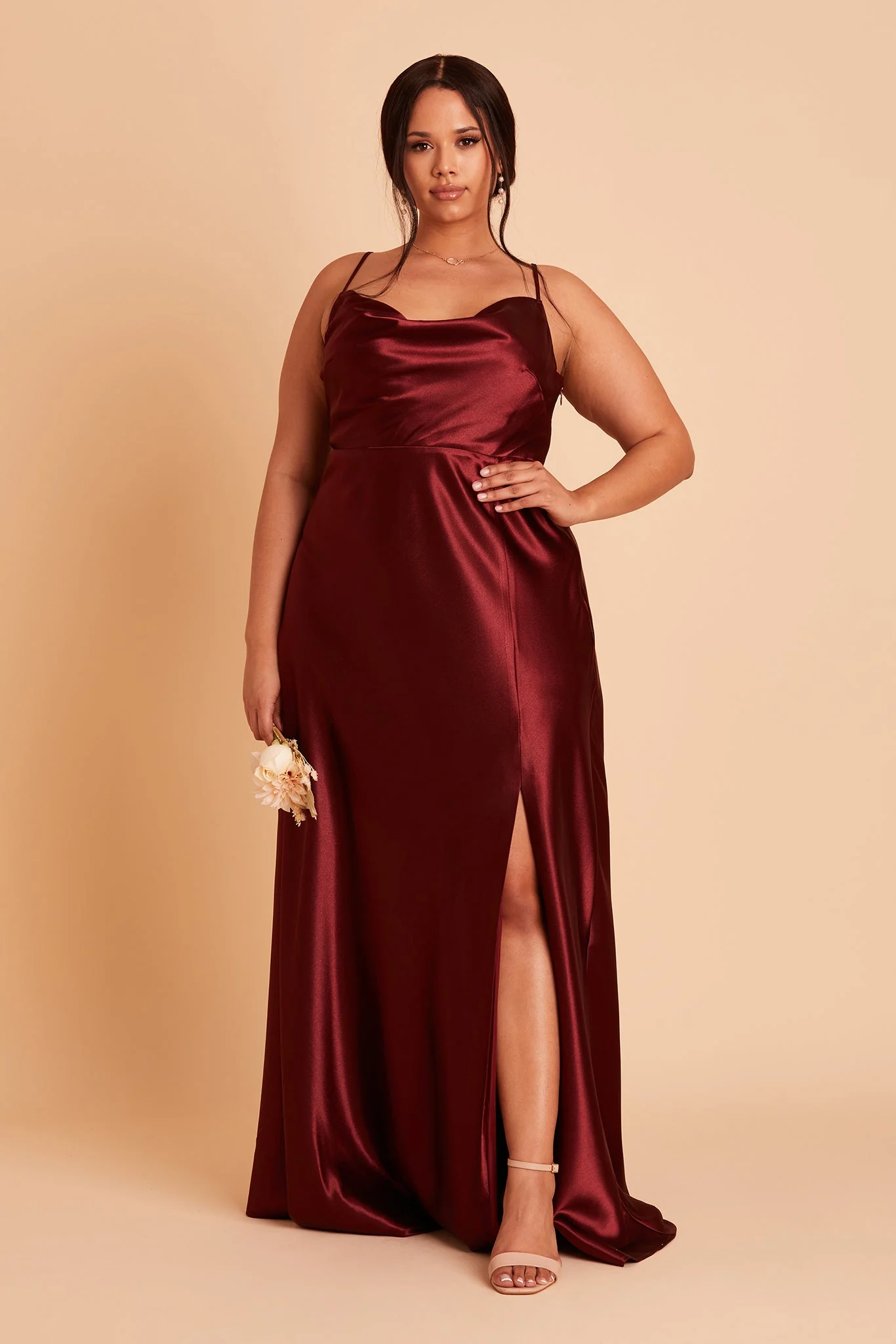 Lisa Shiny Satin Dress - Cabernet - Image 10