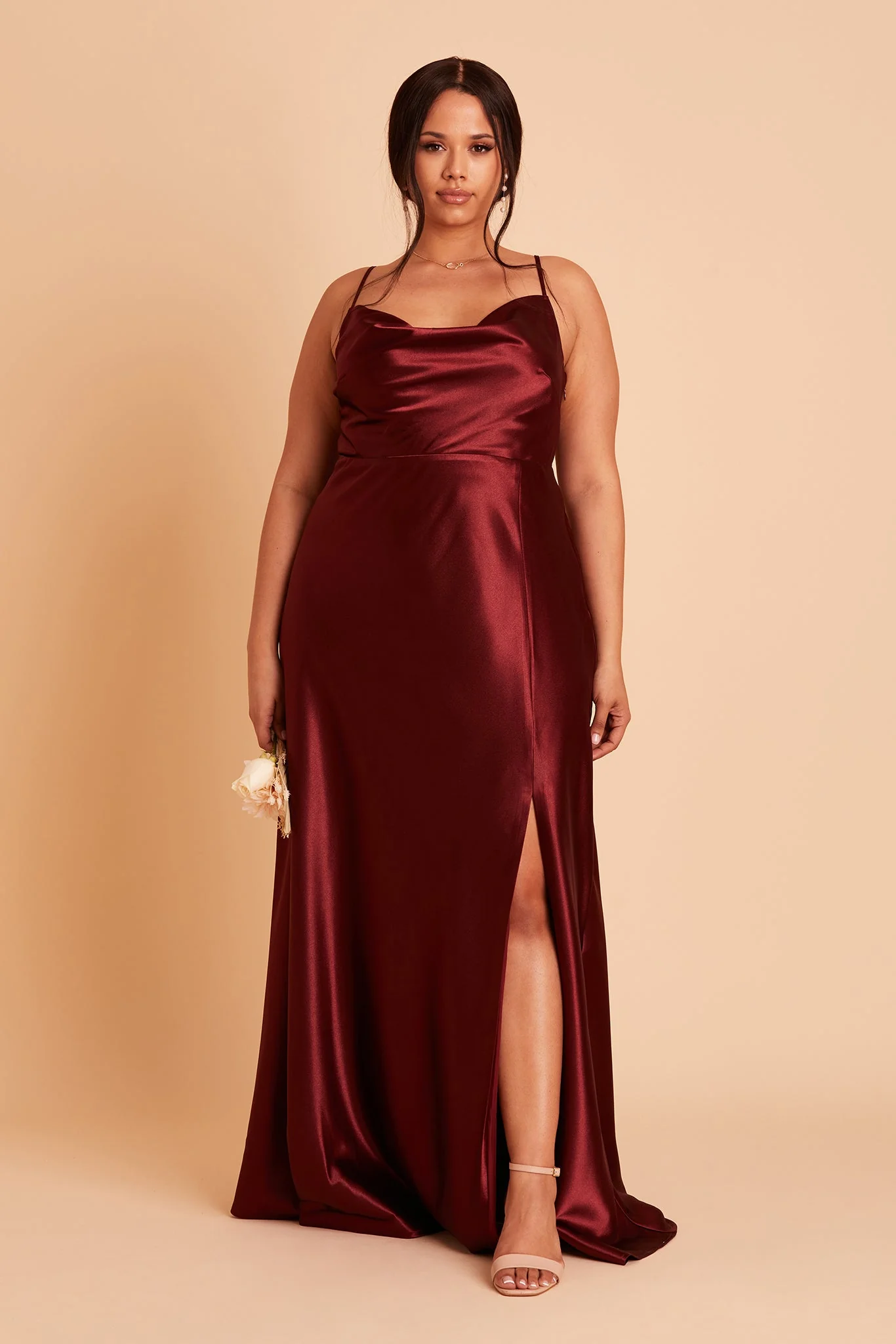 Lisa Shiny Satin Dress - Cabernet - Image 11