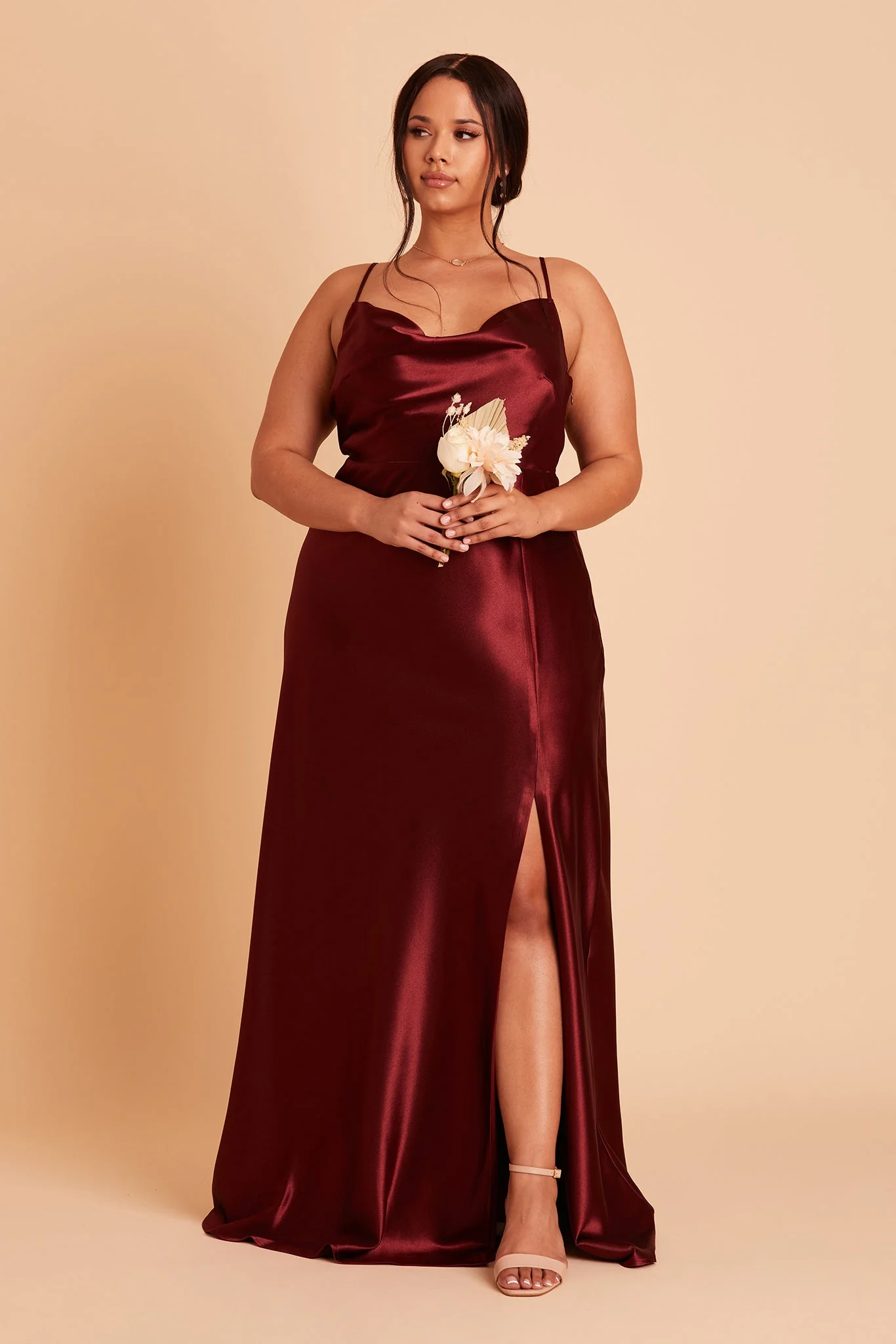 Lisa Shiny Satin Dress - Cabernet - Image 12