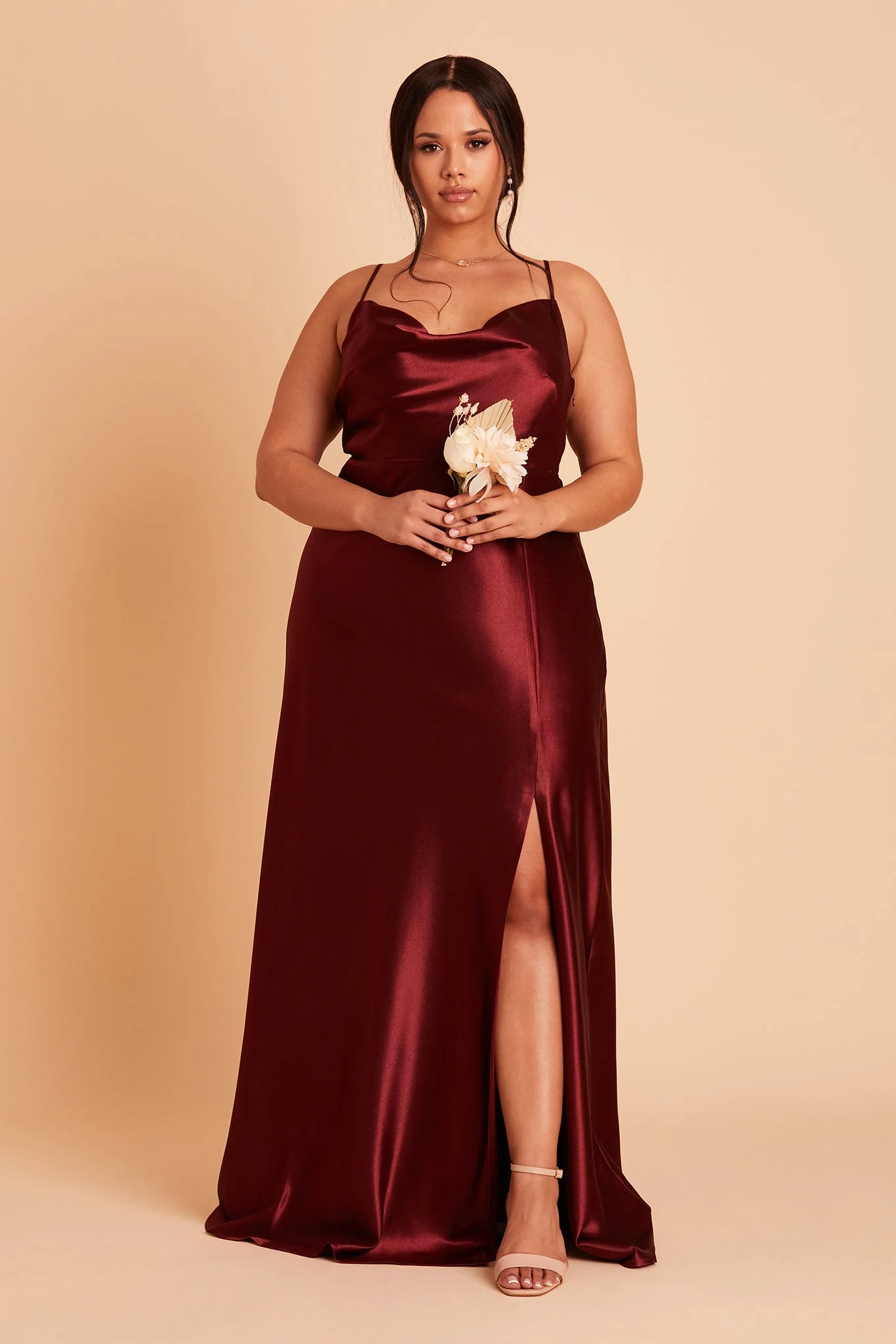Lisa Shiny Satin Dress - Cabernet - Image 3