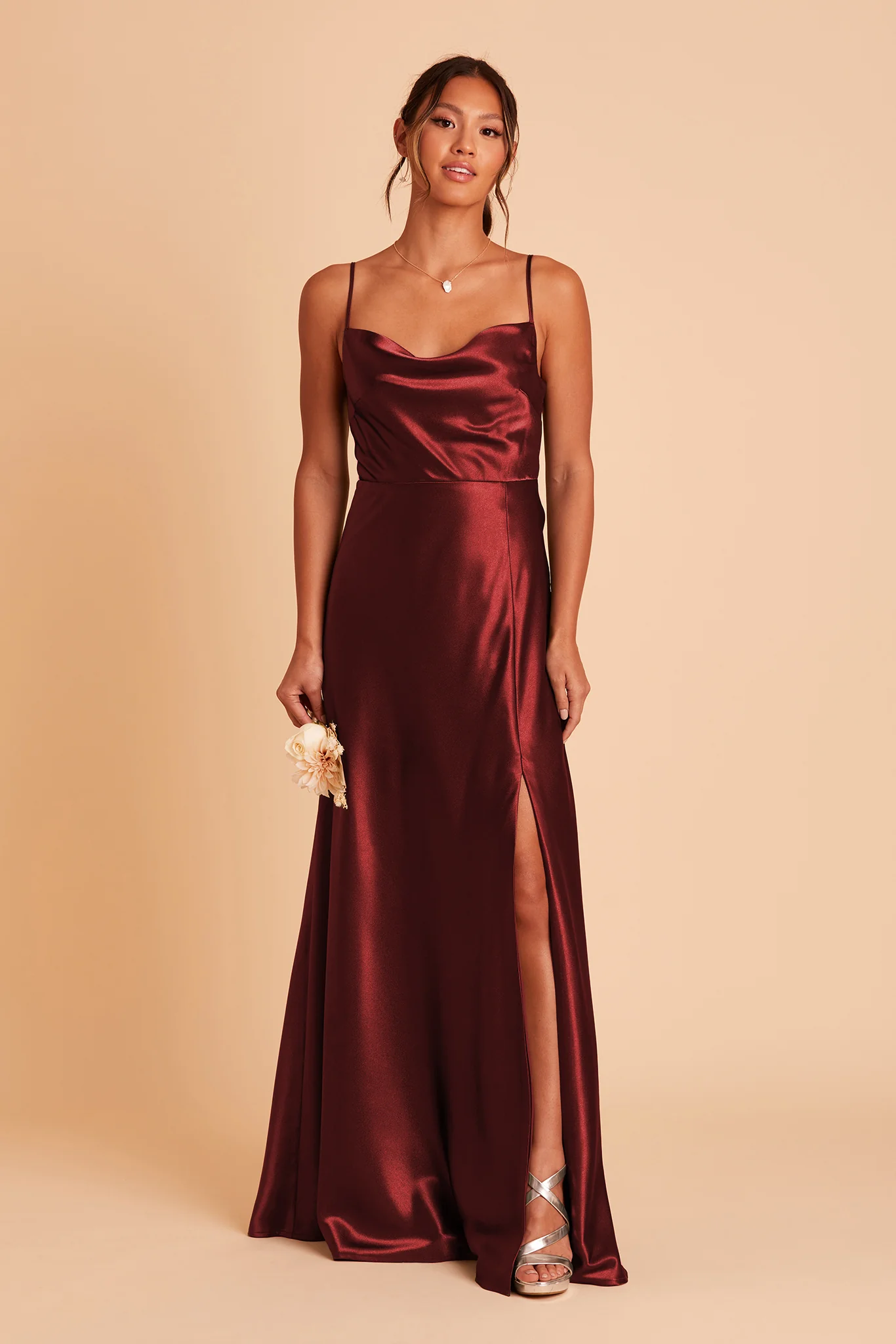 Lisa Shiny Satin Dress - Cabernet - Image 8