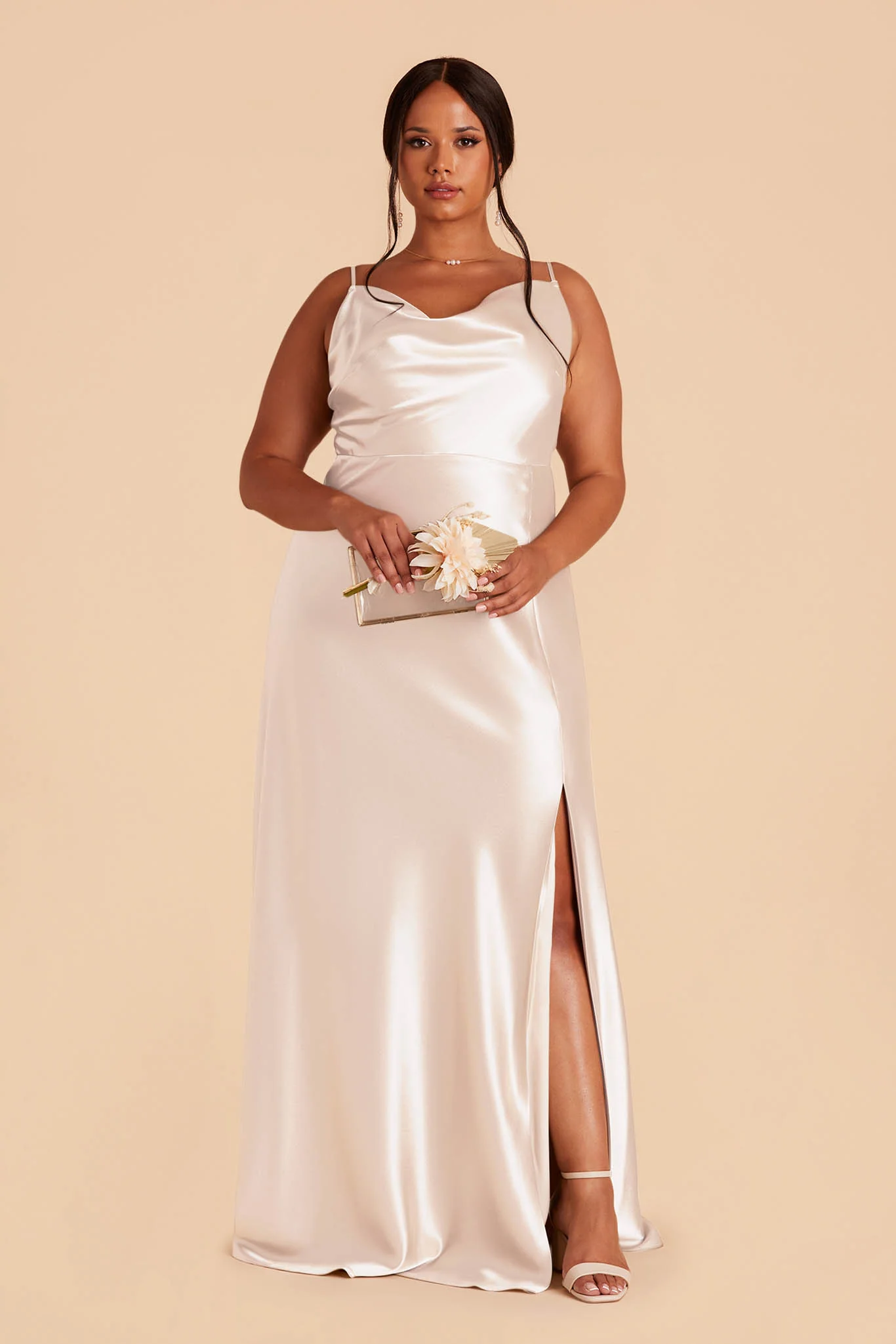 Lisa Shiny Satin Dress - Champagne - Image 2