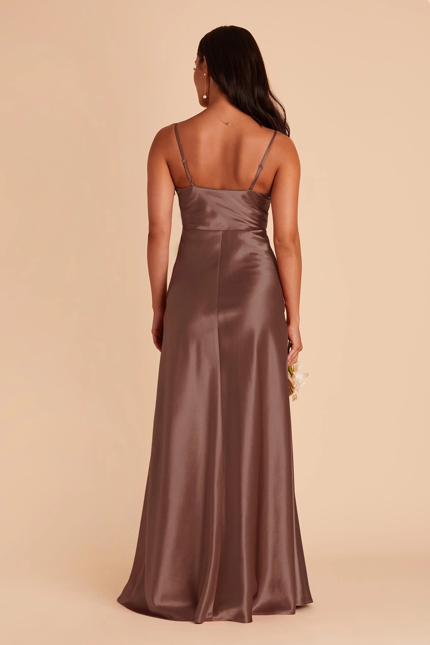 Lisa Shiny Satin Dress - Chocolate Brown - Image 5