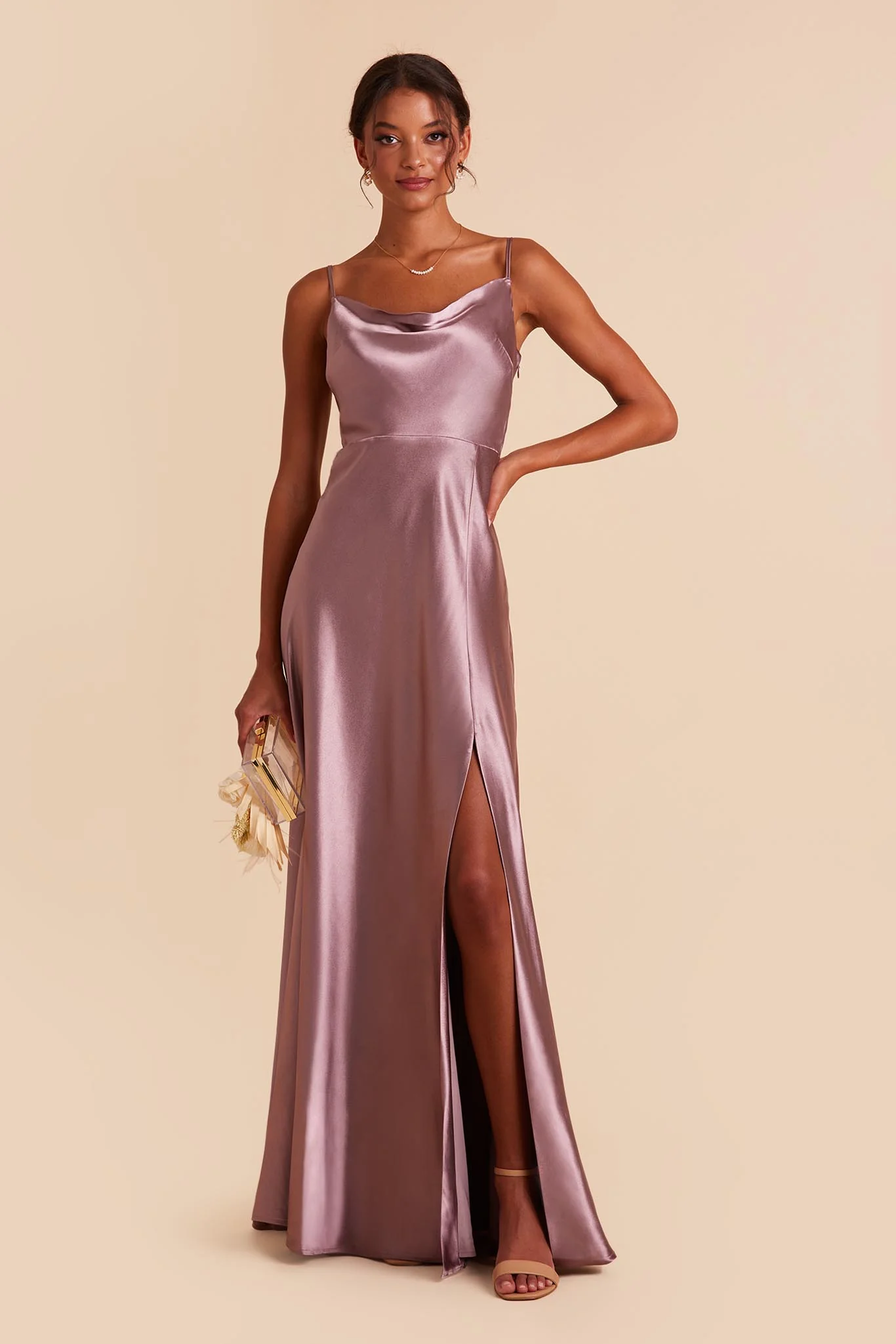 Lisa Shiny Satin Dress - Dark Mauve - Image 7