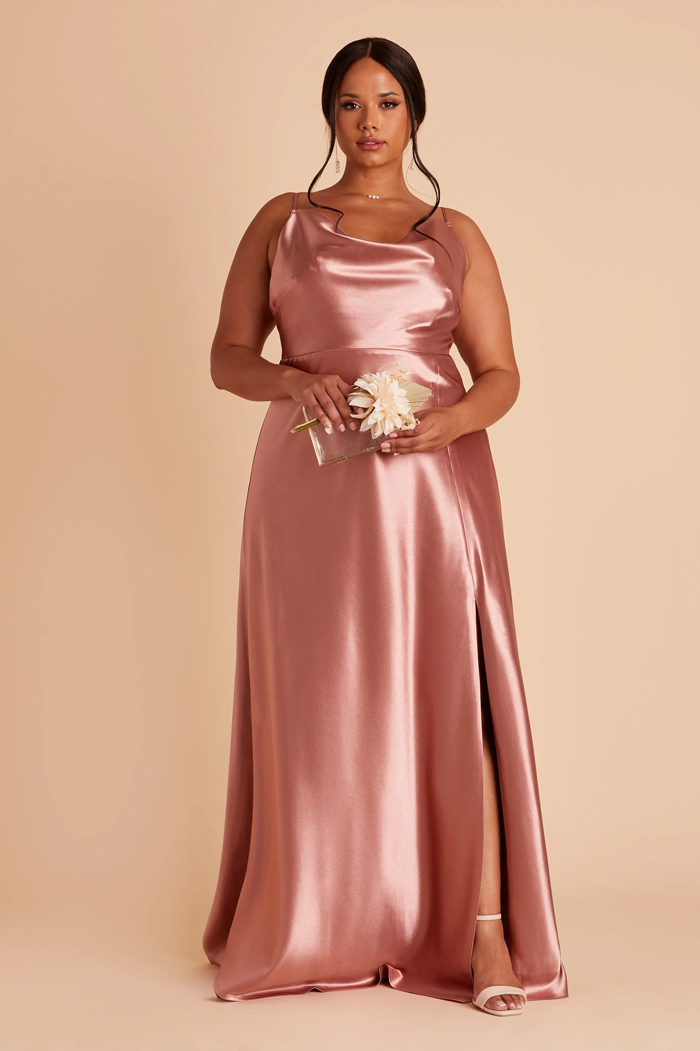 Lisa Shiny Satin Dress - Desert Rose - Image 2