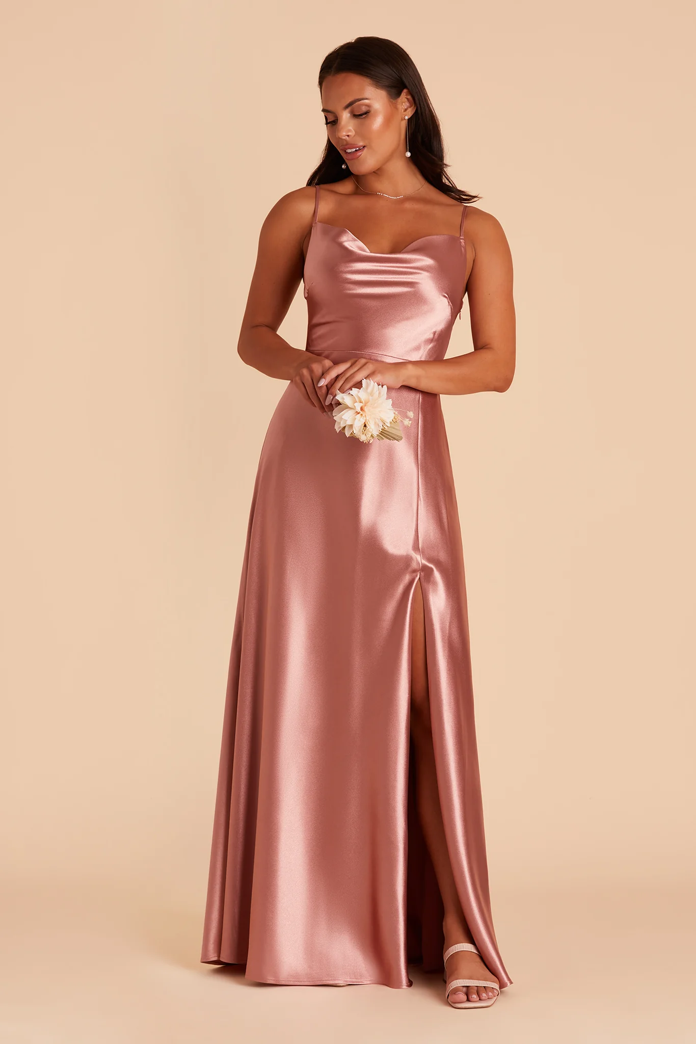 Lisa Shiny Satin Dress - Desert Rose - Image 6
