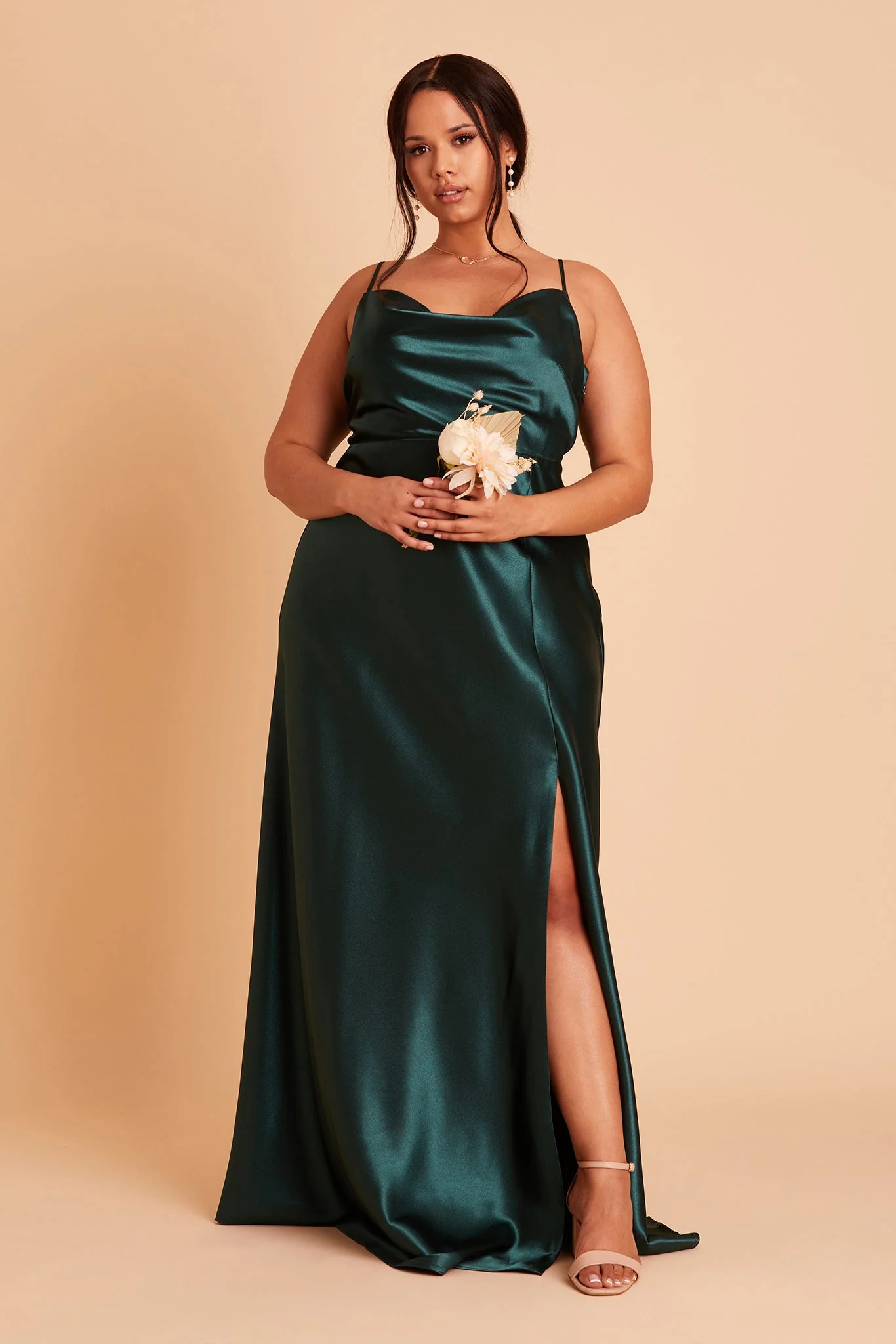 Lisa Shiny Satin Dress - Emerald - Image 10