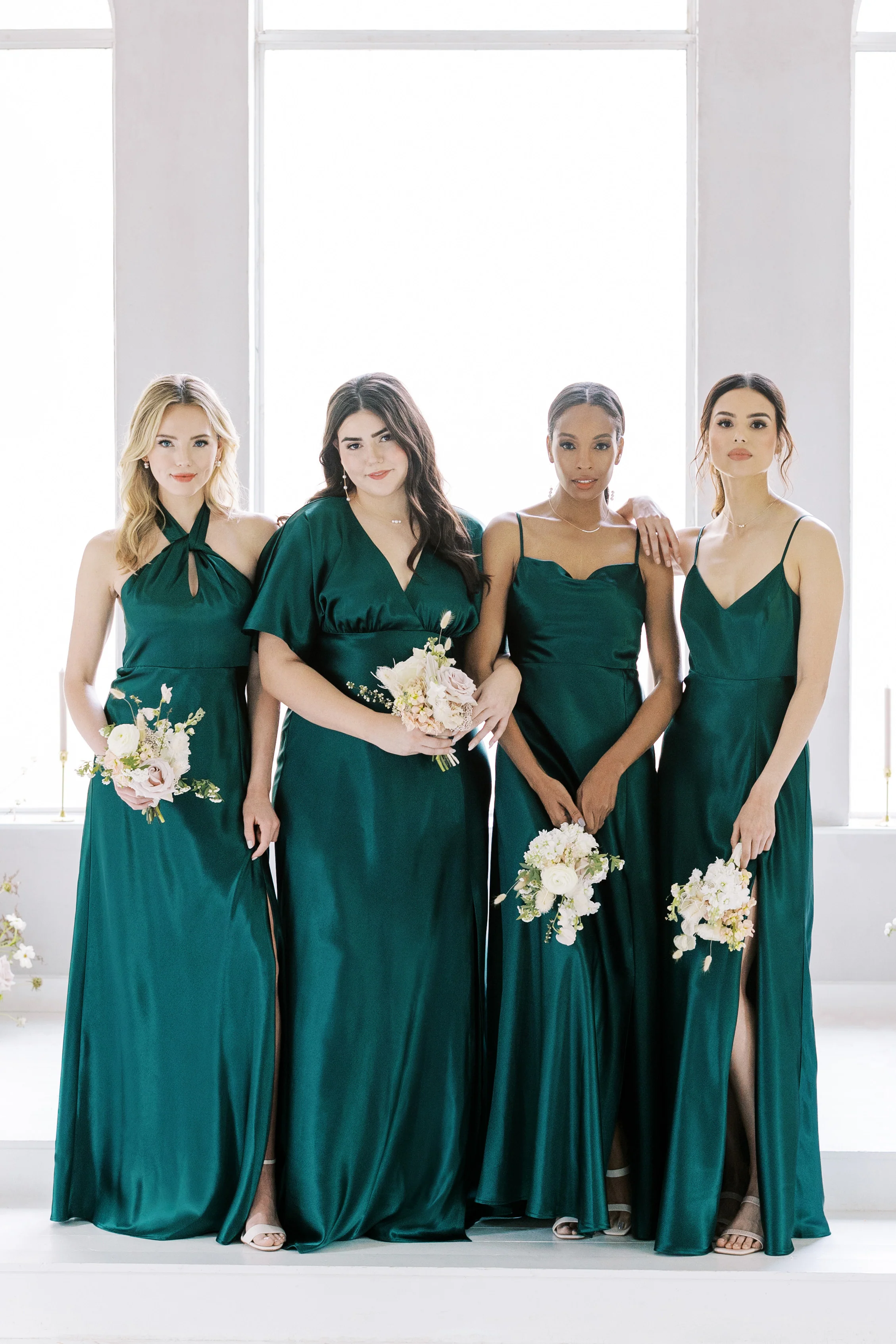 Lisa Shiny Satin Dress - Emerald - Image 2
