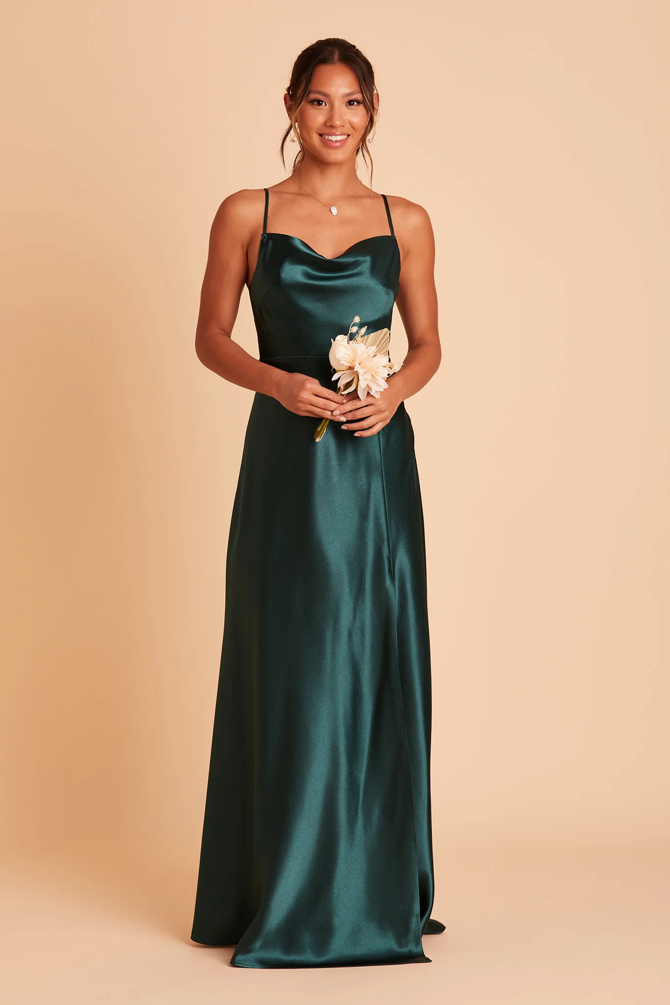 Lisa Shiny Satin Dress - Emerald - Image 6