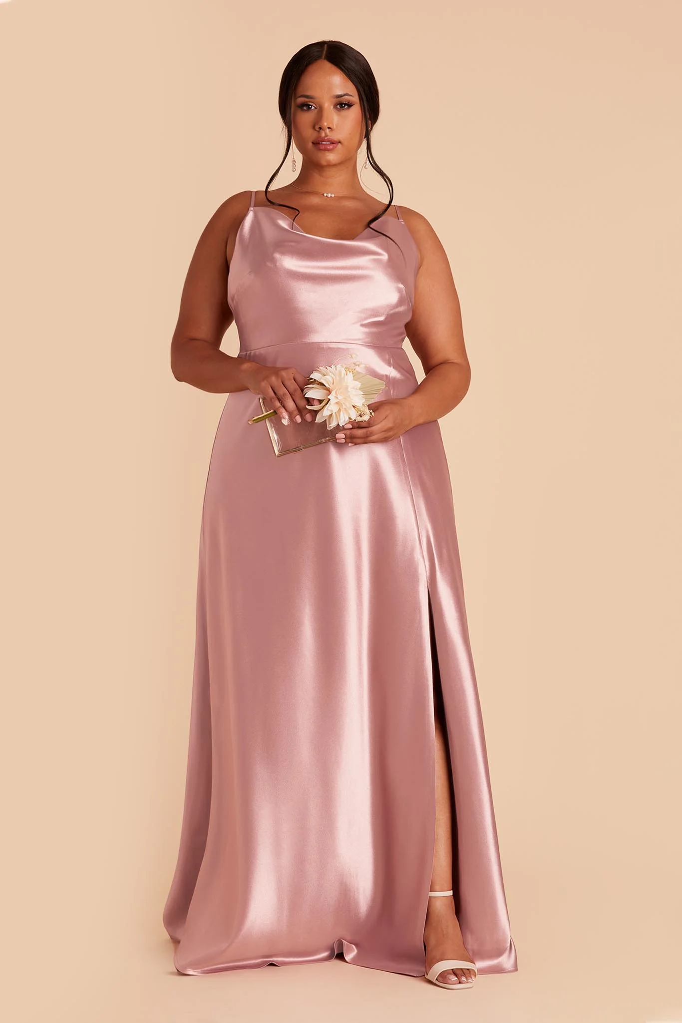 Lisa Shiny Satin Dress - English Rose - Image 2