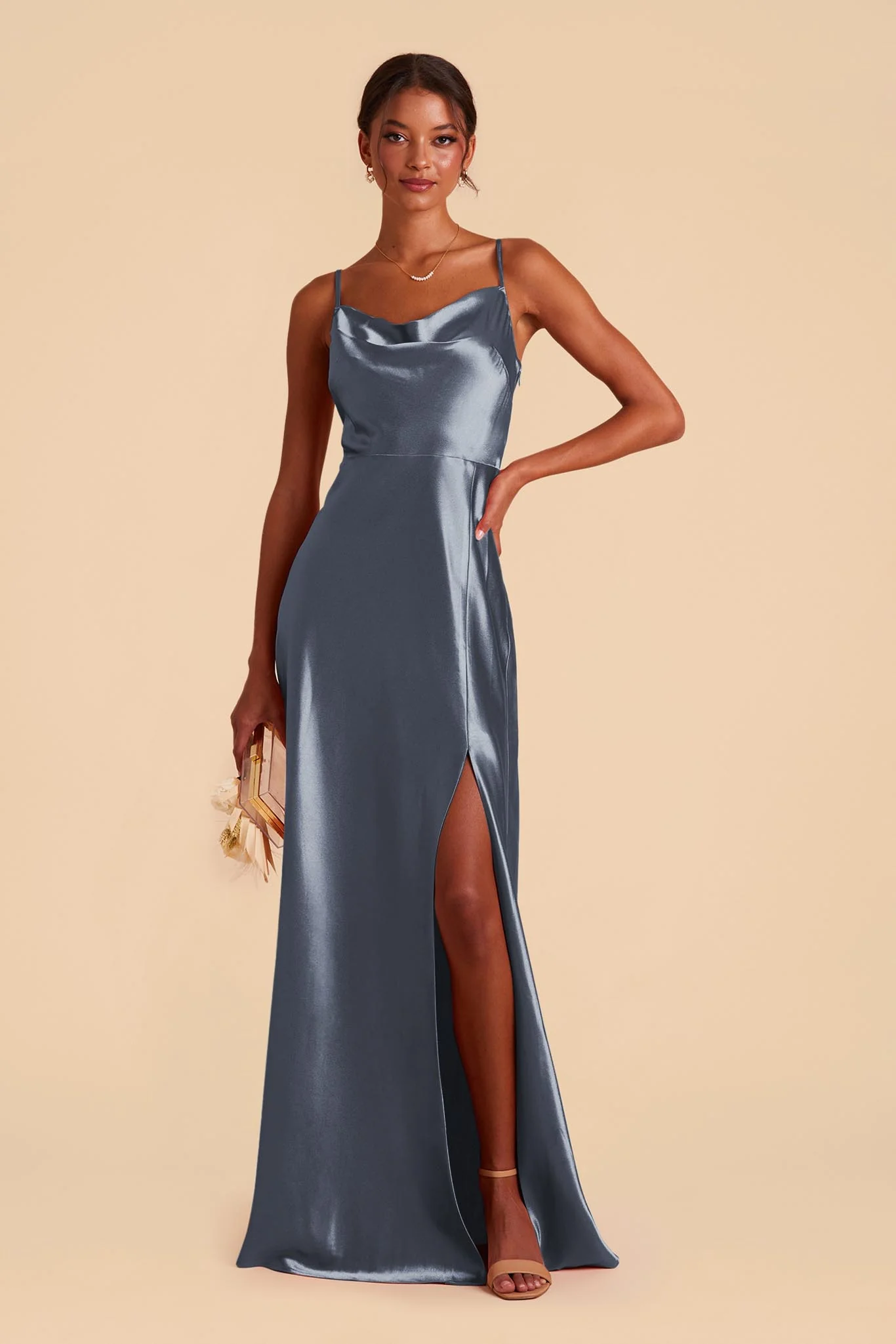 Lisa Shiny Satin Dress - French Blue - Image 4