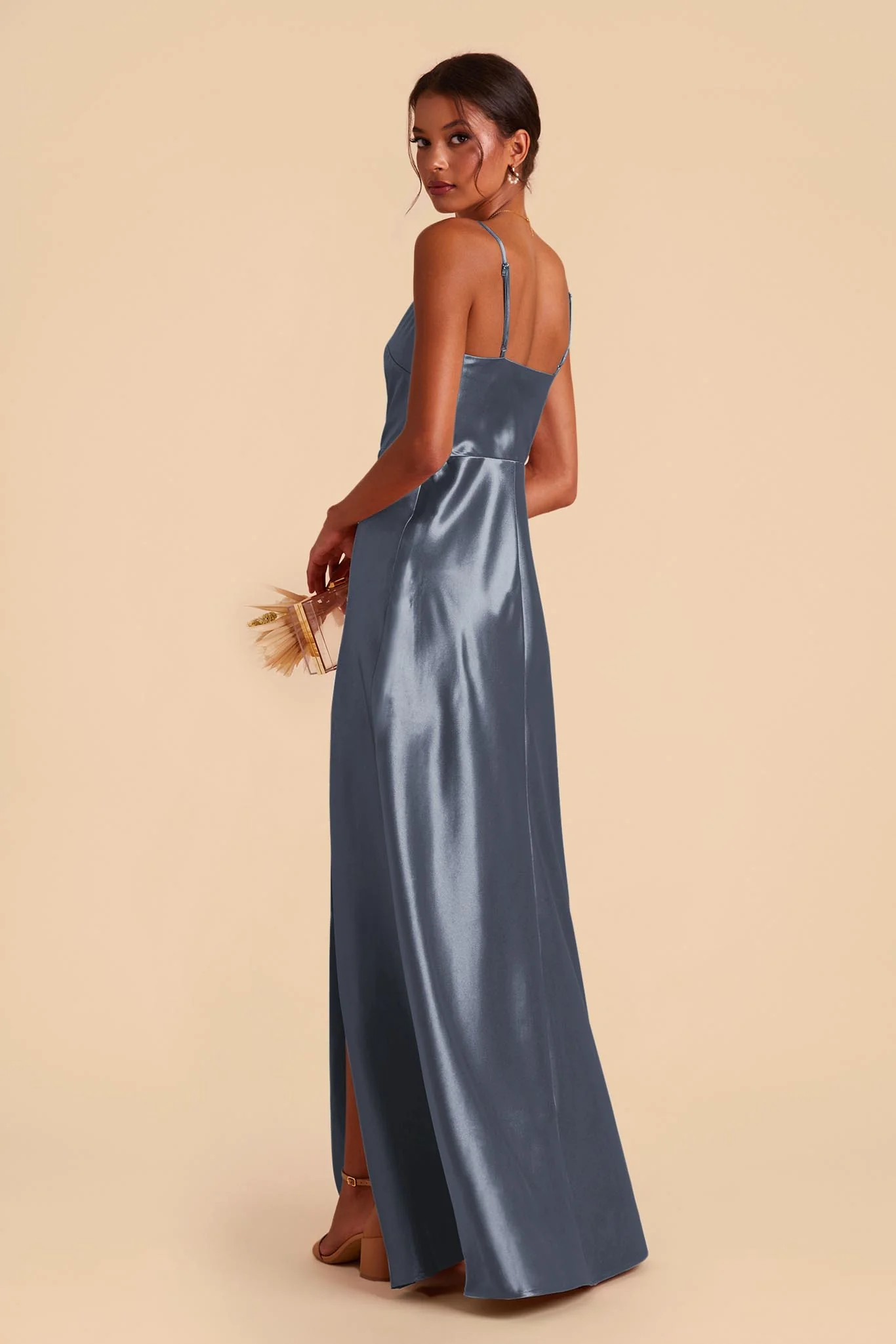 Lisa Shiny Satin Dress - French Blue - Image 6