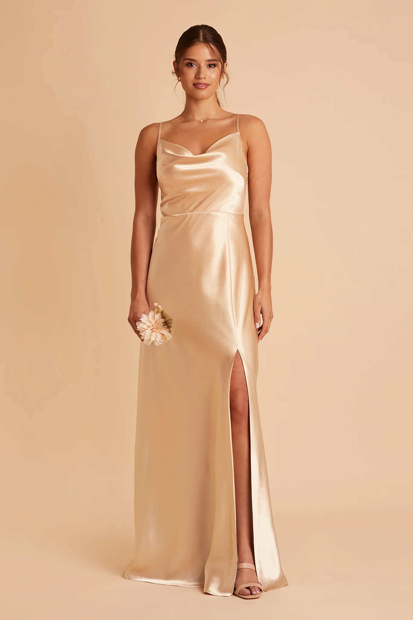 Lisa Shiny Satin Dress - Gold - Image 3