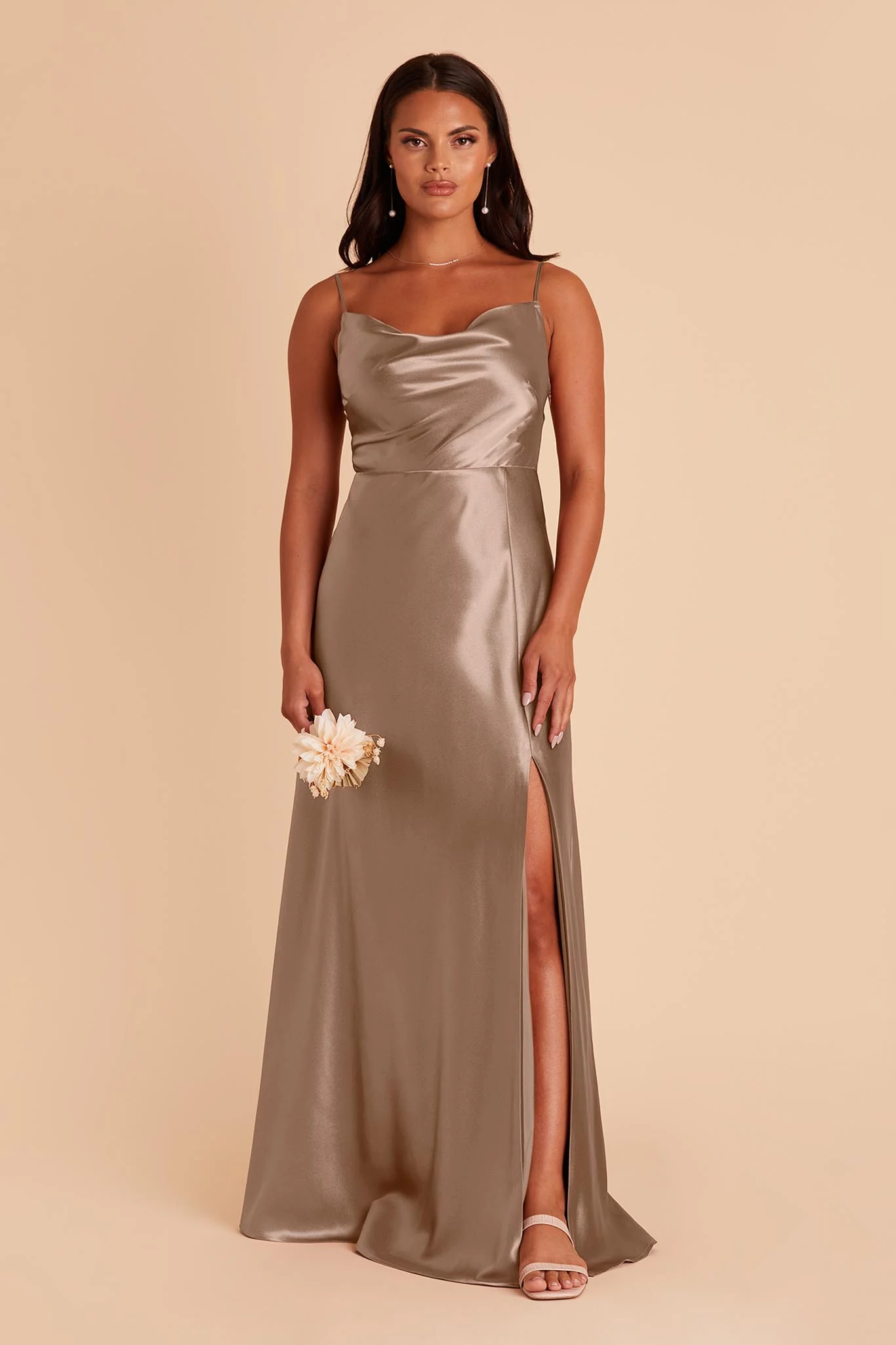 Lisa Shiny Satin Dress - Mocha - Image 3