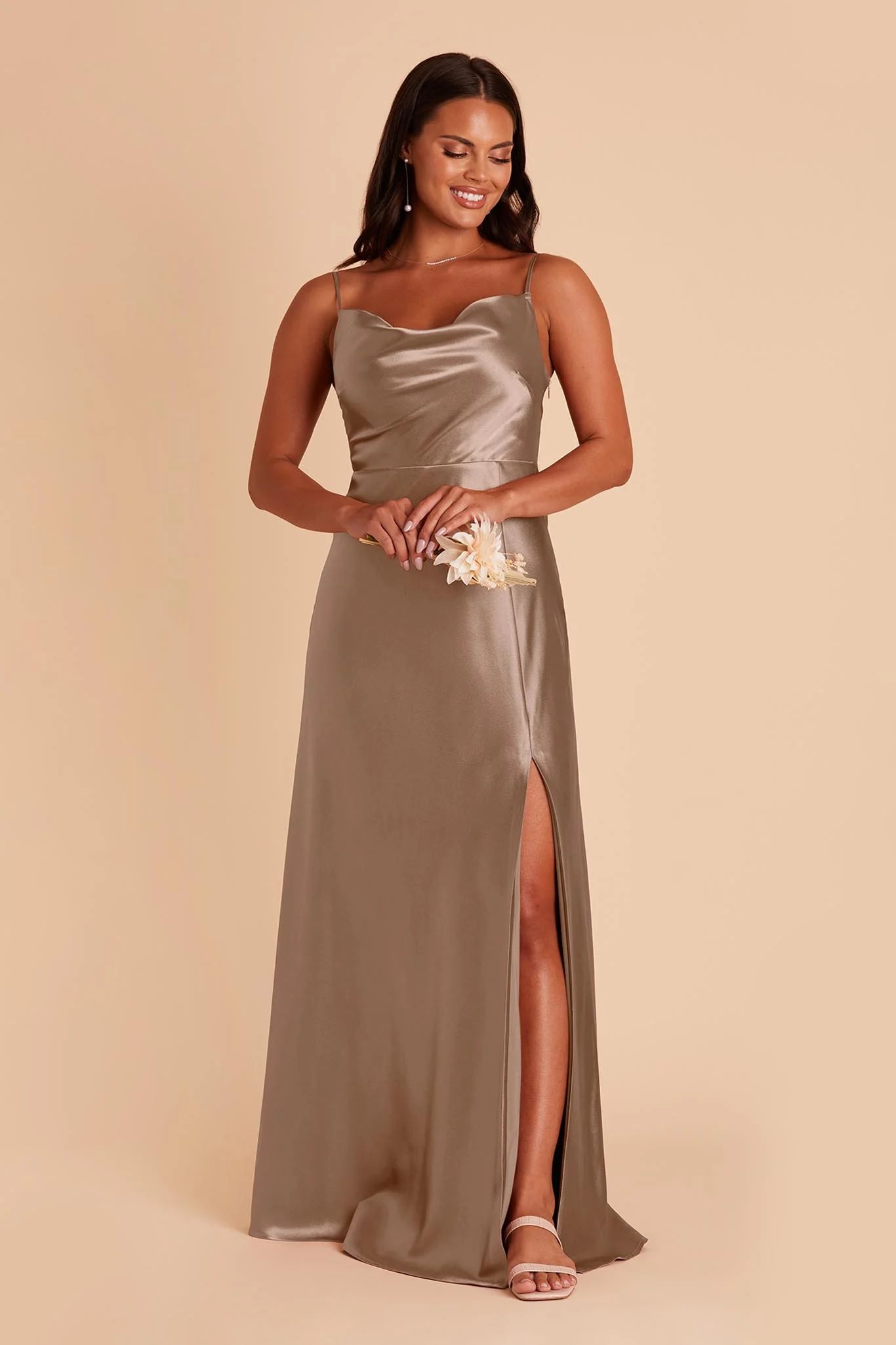 Lisa Shiny Satin Dress - Mocha - Image 4