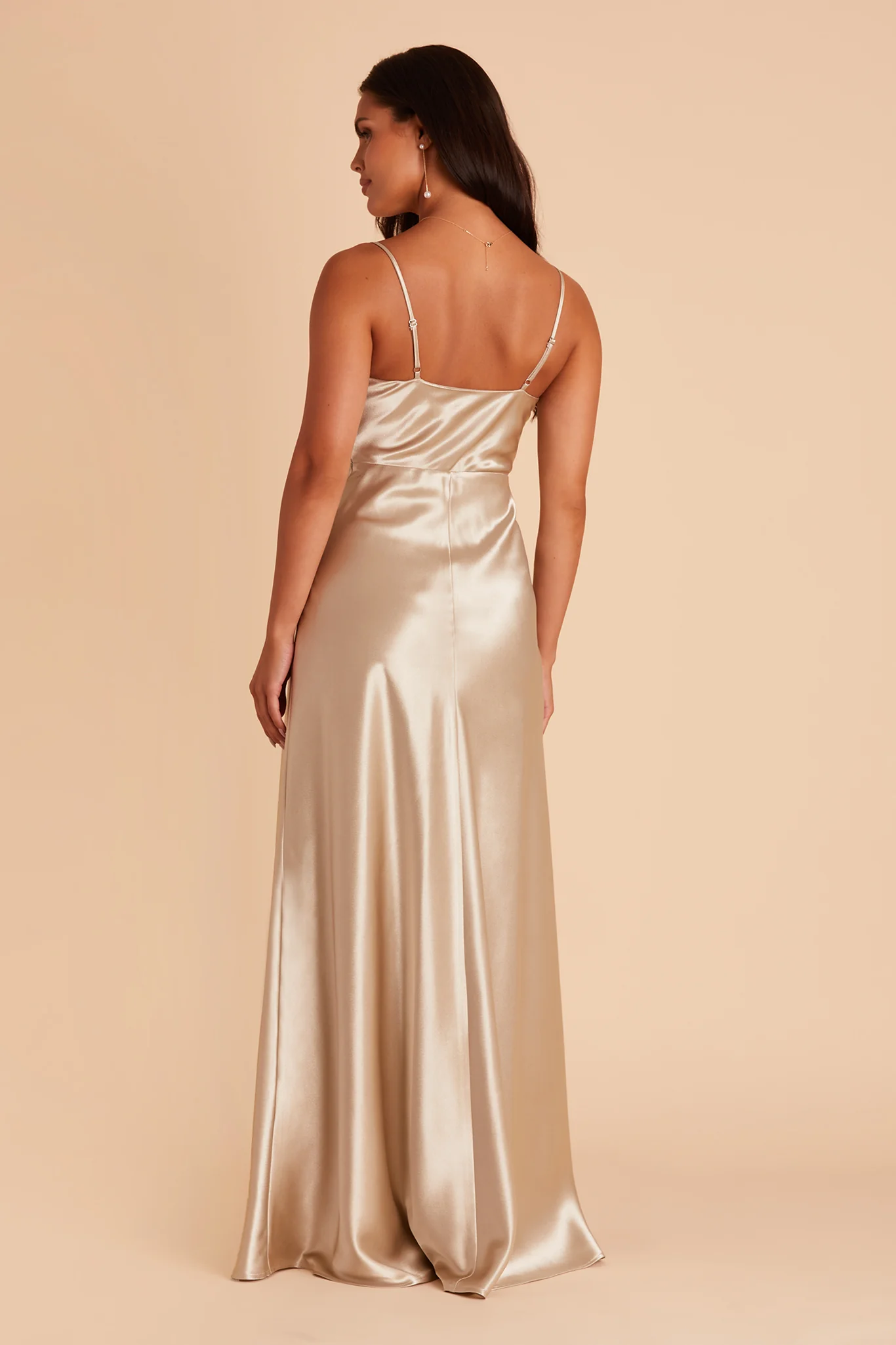 Lisa Shiny Satin Dress - Neutral Champagne - Image 8