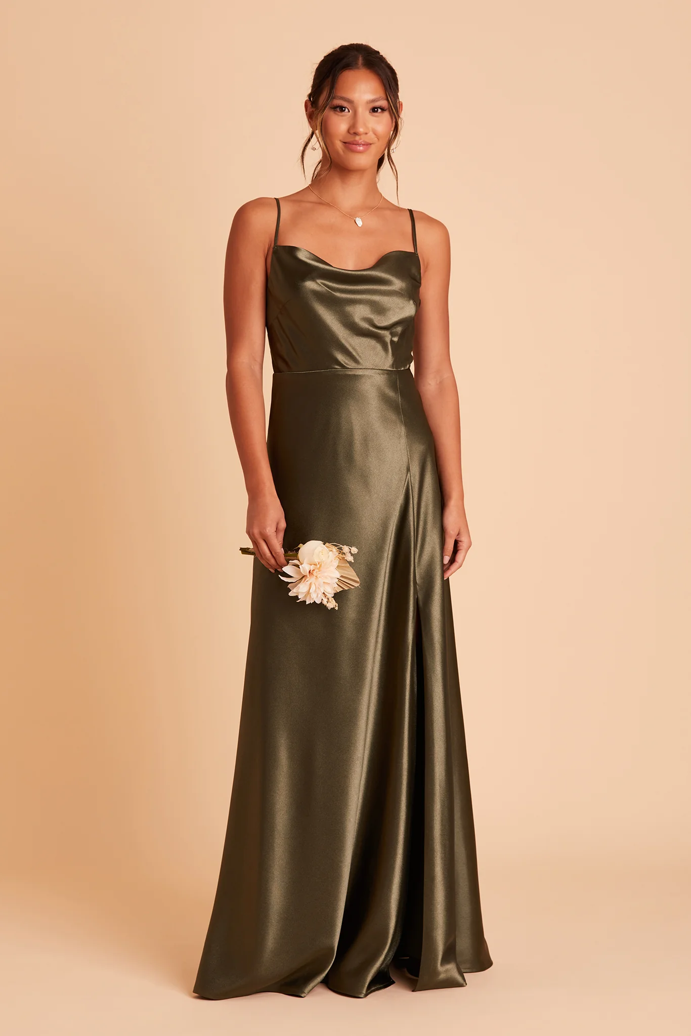 Lisa Shiny Satin Dress - Olive - Image 5